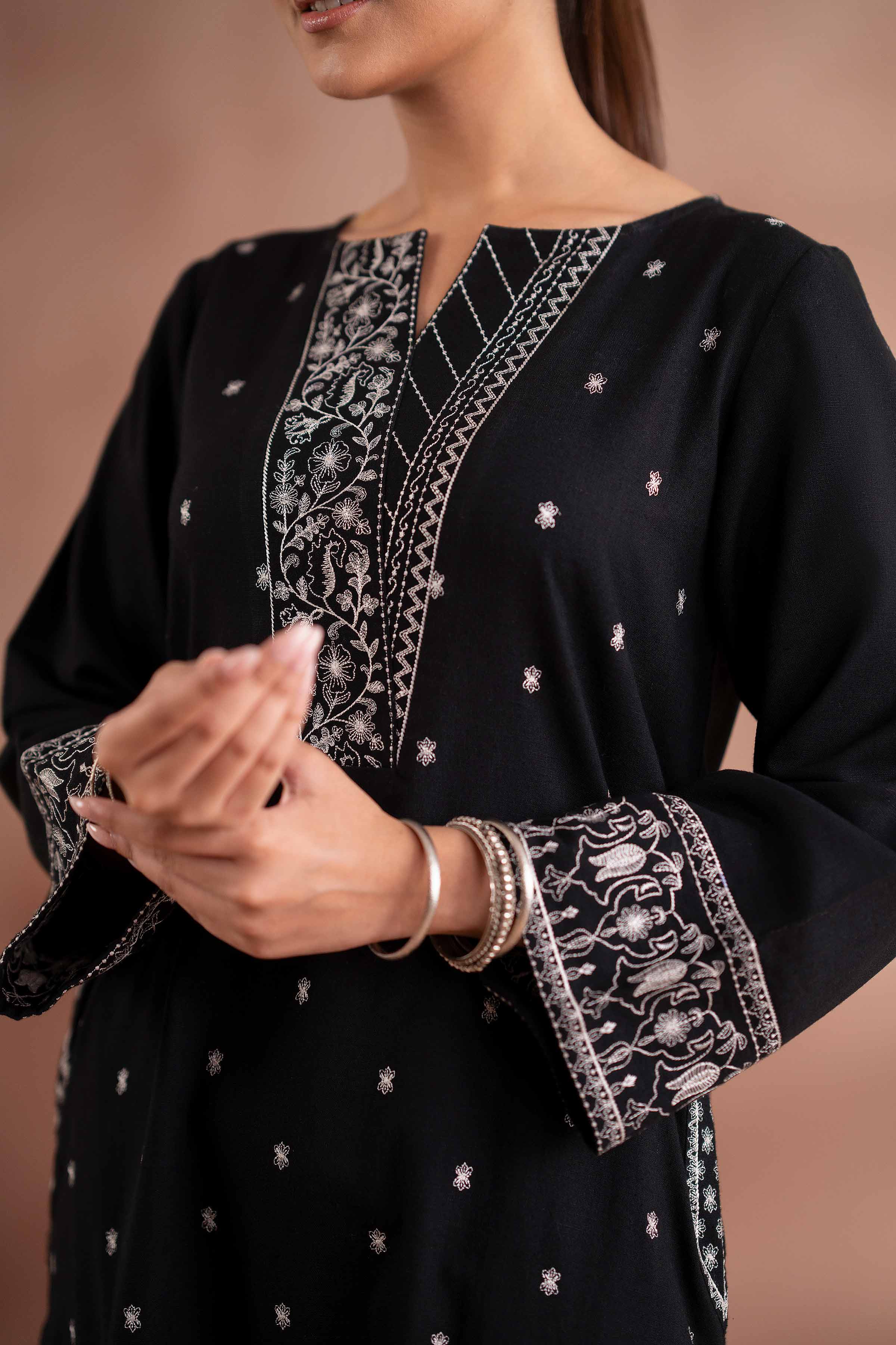 Embroidered Shirt - PS25-272 READY TO WEAR Black Yarn Dyed 1PC Embroidered