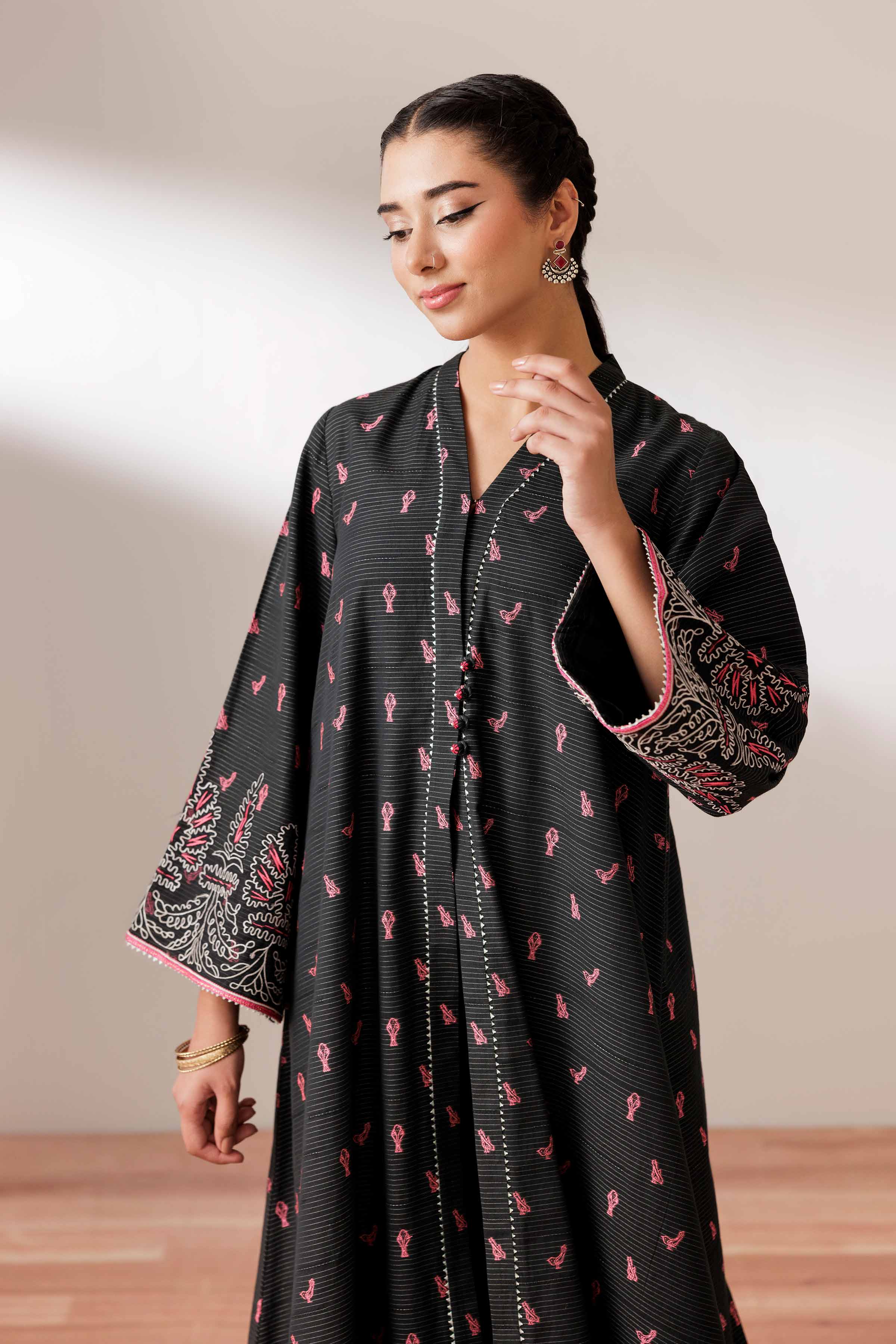 Embroidered Jacket - PS25-73 READY TO WEAR Black Jacquard 1 Piece Embroidered