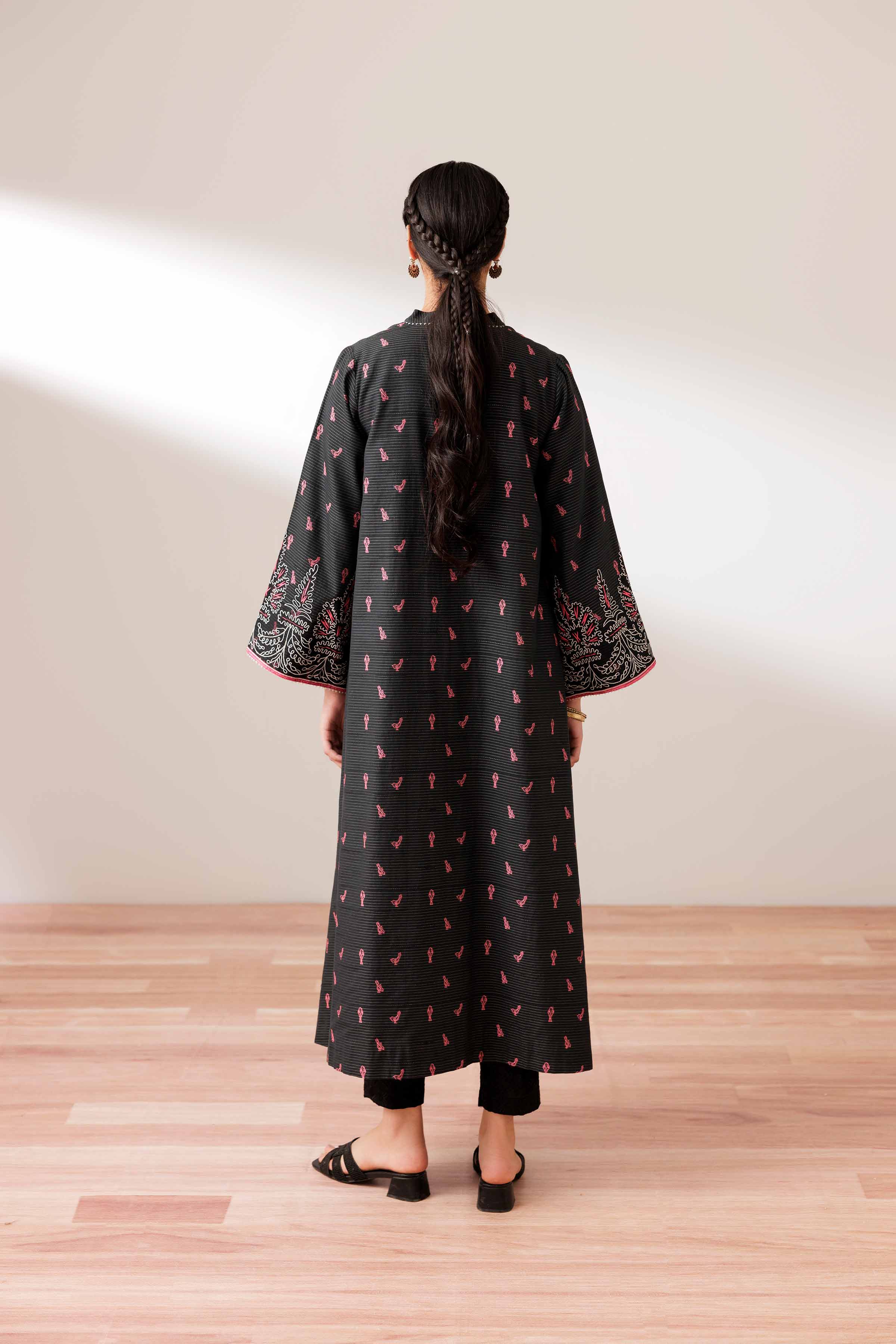 Embroidered Jacket - PS25-73 READY TO WEAR Black Jacquard 1 Piece Embroidered