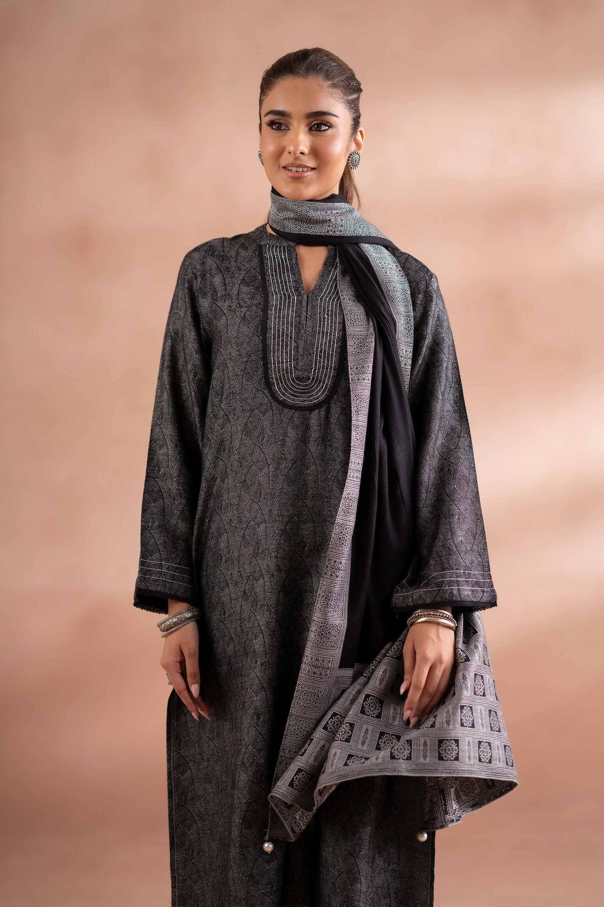 3 Piece - Basic Suit - PS25-80 Grey Jacquard 3PC Solids Nishat Australia