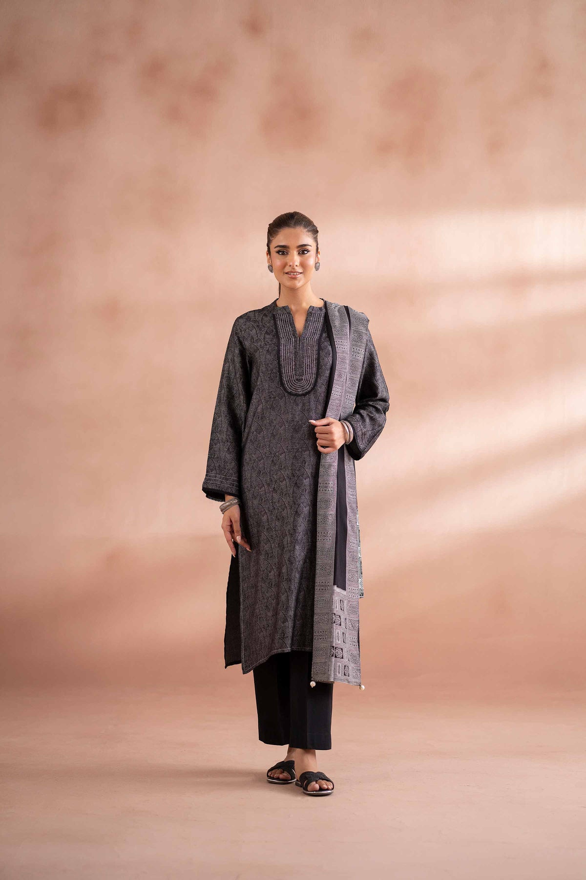 3 Piece - Basic Suit - PS25-80 Grey Jacquard 3PC Solids Nishat Australia