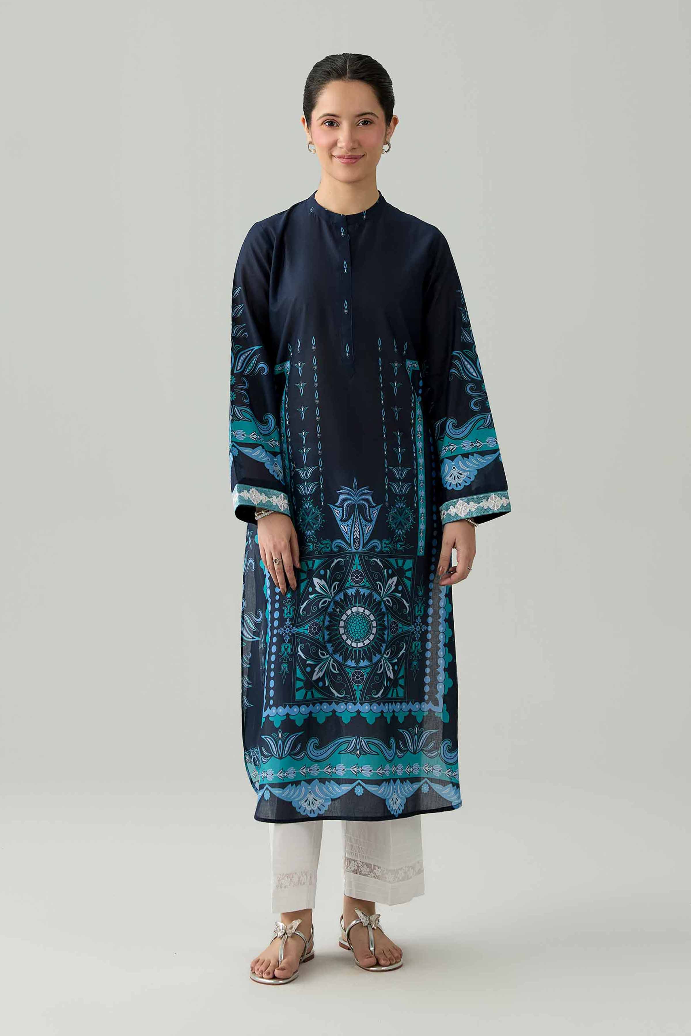 Printed Embroidered Shirt - PS26-08 Blue Lawn 1PC Embroidered Nishat Australia