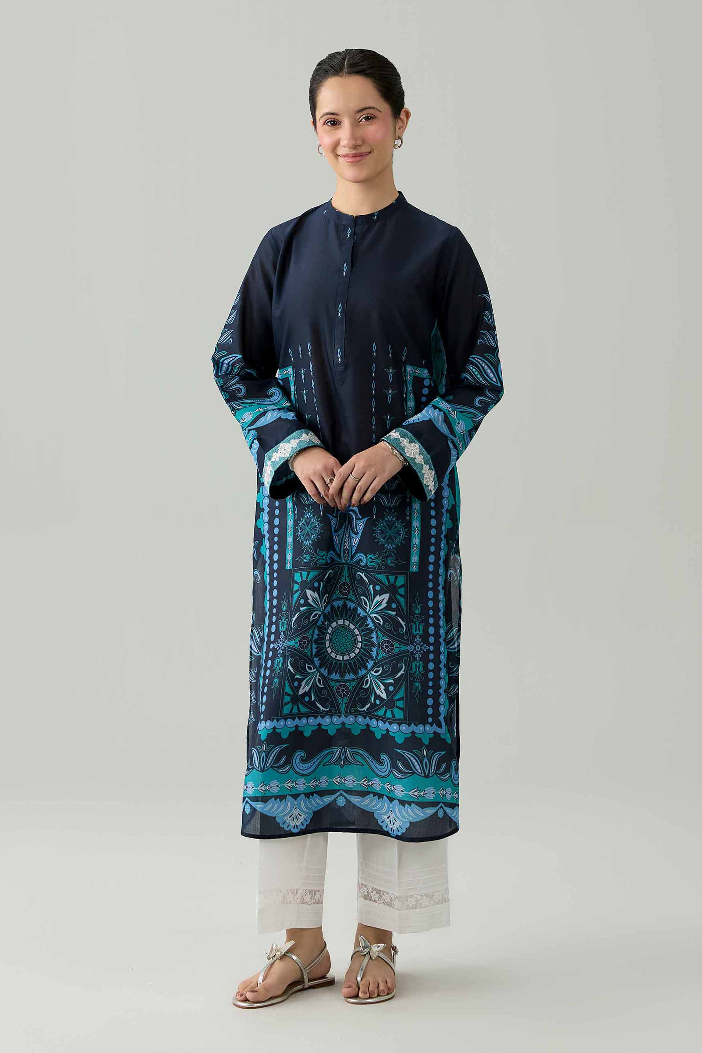 Printed Embroidered Shirt - PS26-08 Blue Lawn 1PC Embroidered Nishat Australia