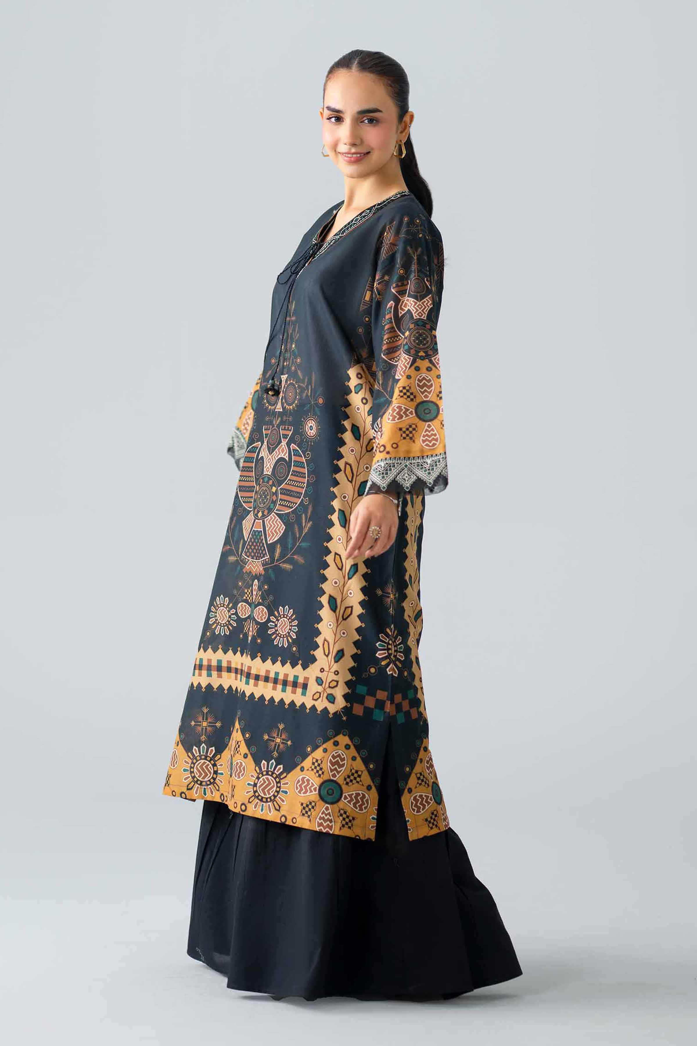 Printed Embroidered Shirt - PS26-09 Black Lawn 1PC Embroidered Nishat Australia