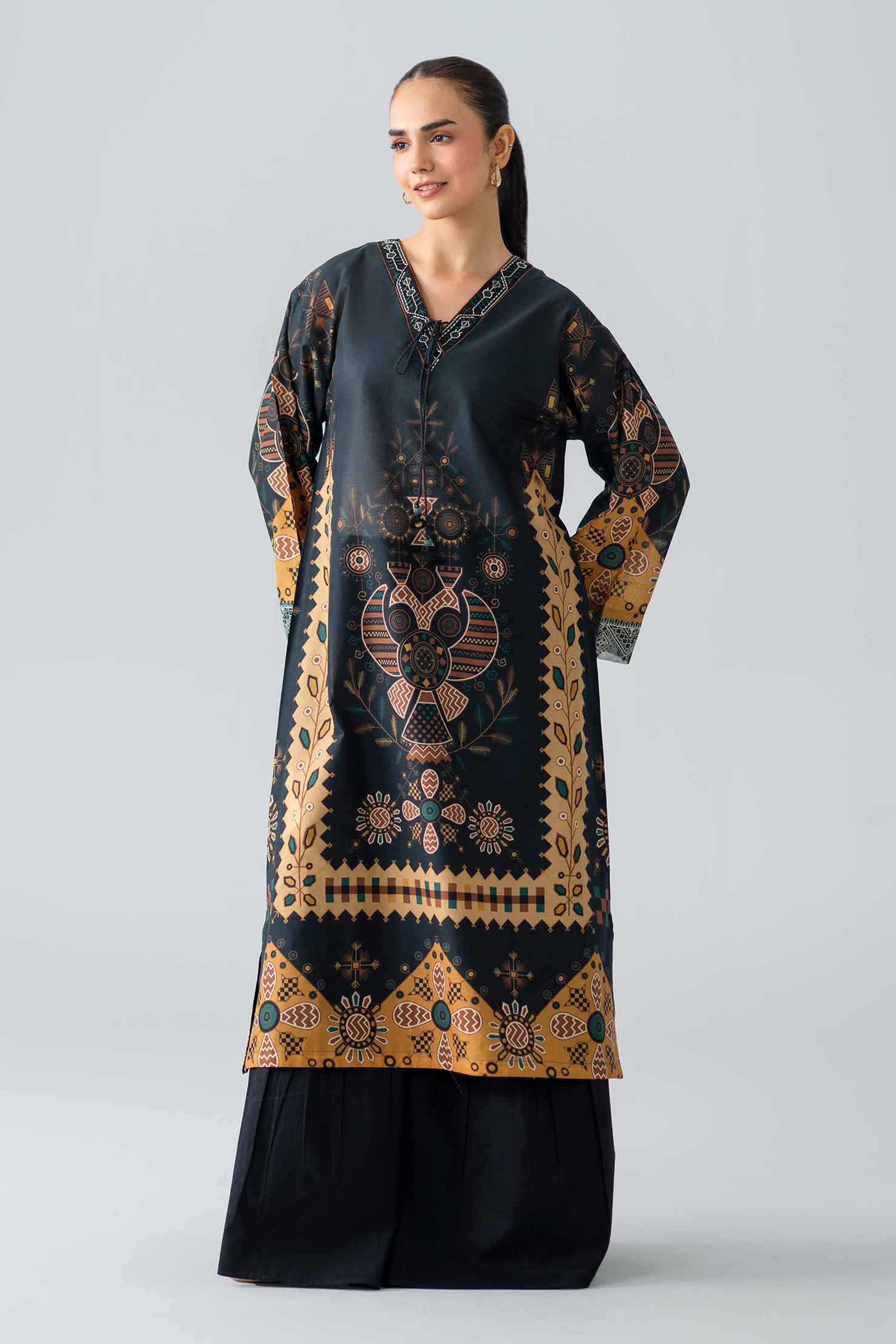 Printed Embroidered Shirt - PS26-09 Black Lawn 1PC Embroidered Nishat Australia