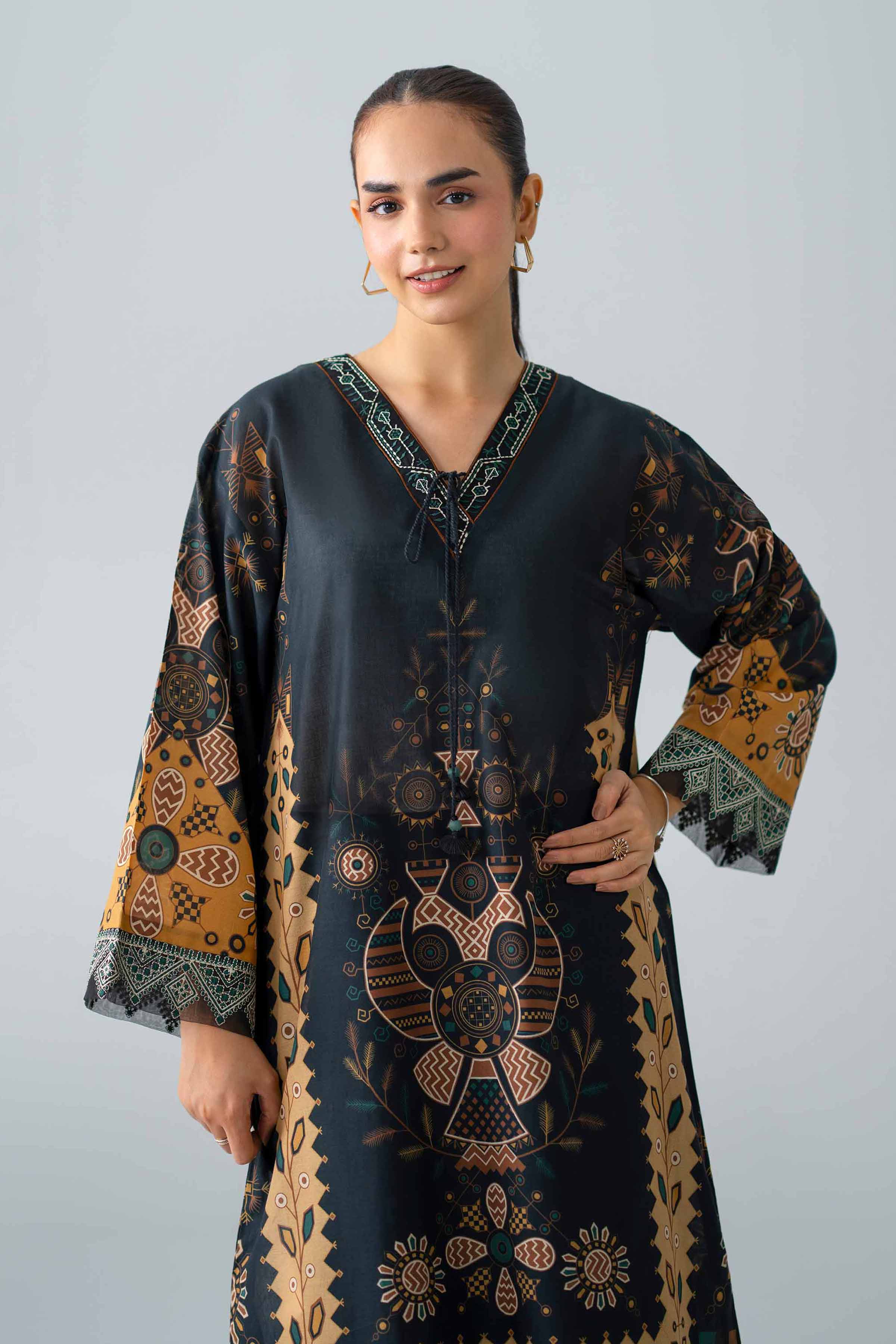 Printed Embroidered Shirt - PS26-09 Black Lawn 1PC Embroidered Nishat Australia