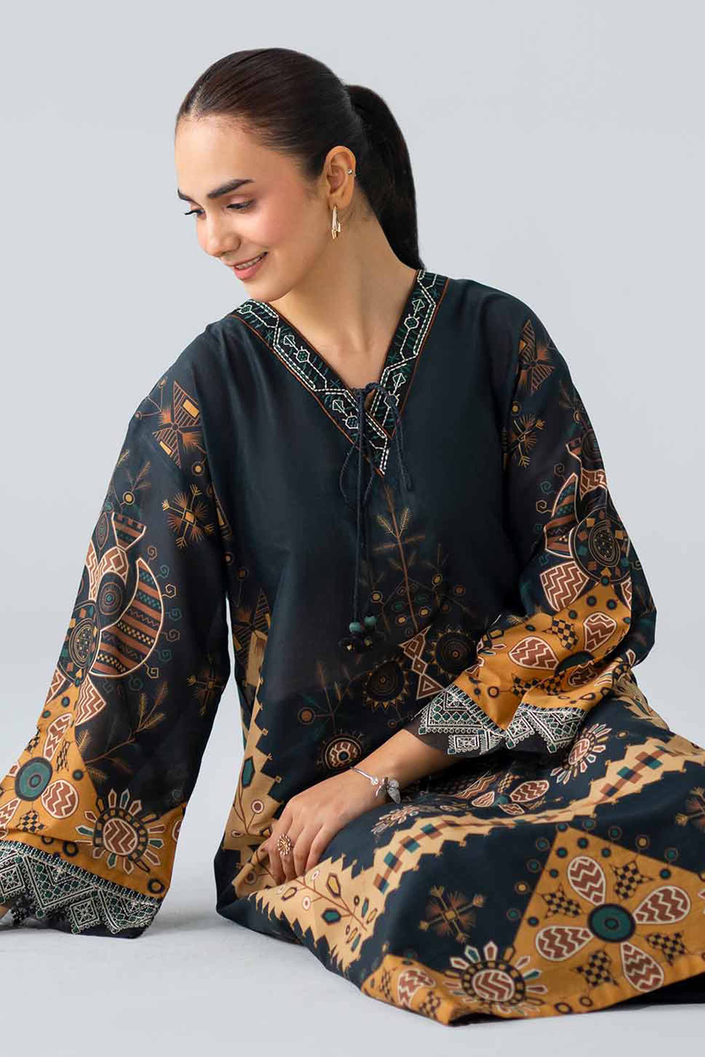 Printed Embroidered Shirt - PS26-09 Black Lawn 1PC Embroidered Nishat Australia