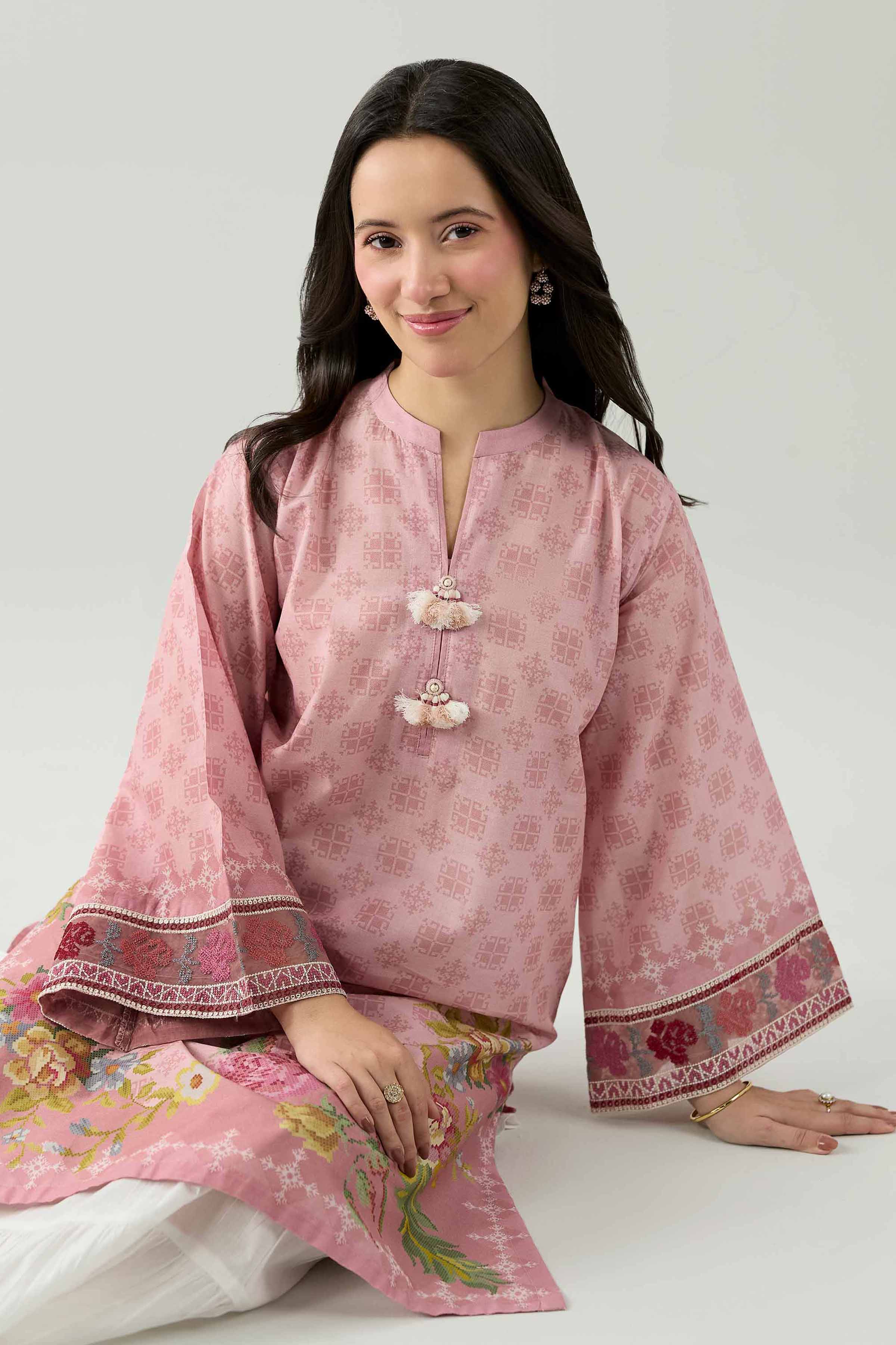 Printed Embroidered Shirt - PS26-10 Pink Lawn 1PC Embroidered Nishat Australia