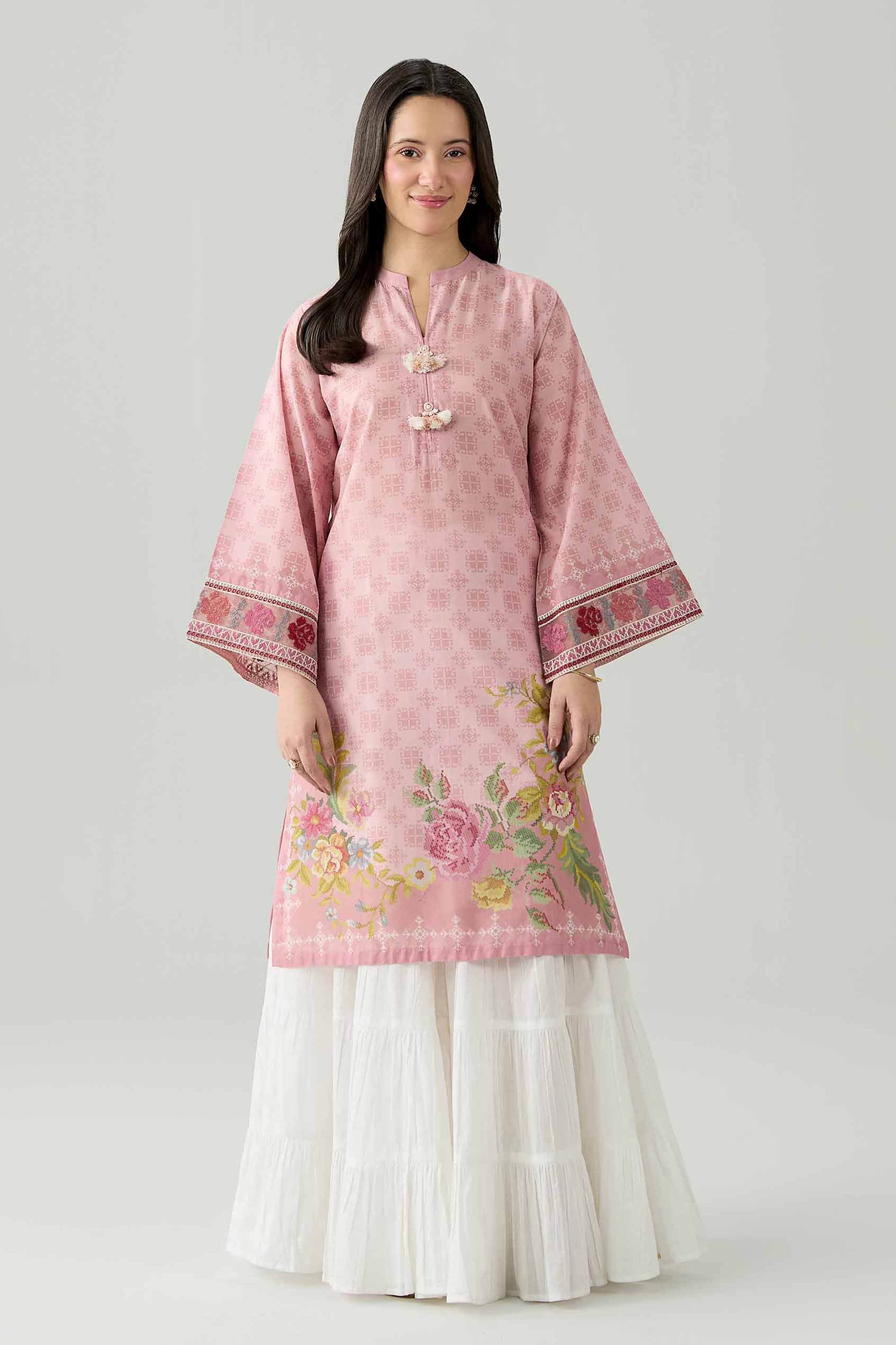 Printed Embroidered Shirt - PS26-10 Pink Lawn 1PC Embroidered Nishat Australia