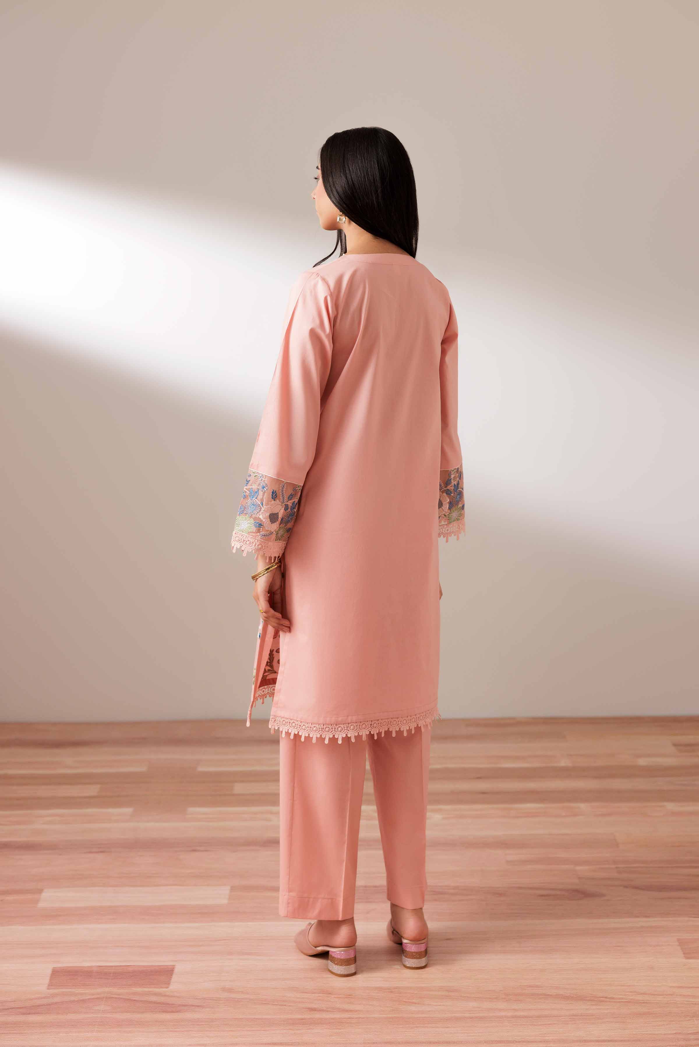 2 Piece - Embroidered Suit - PUS25-70 READY TO WEAR Pink Cambric 2PC Embroidered