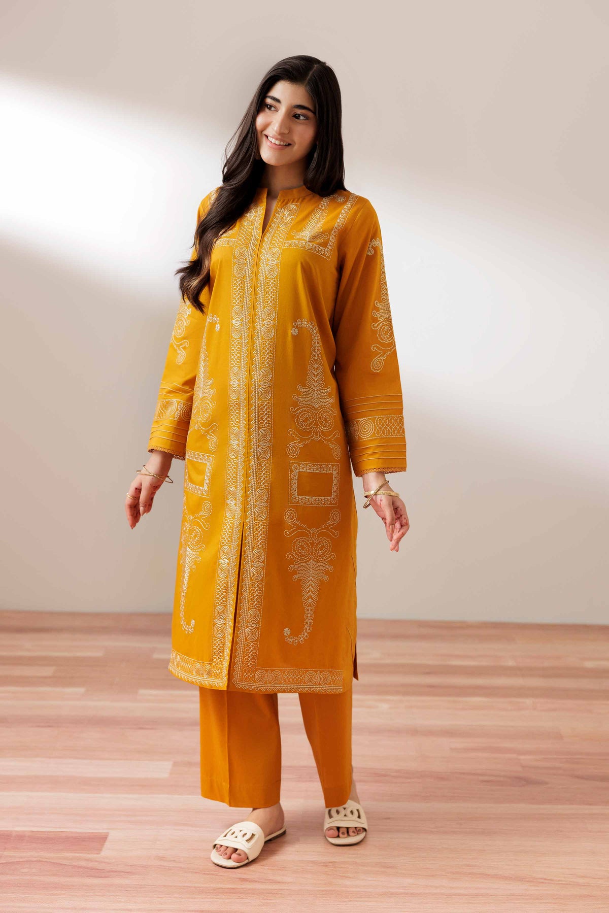 2 Piece - Embroidered Suit - PUS25-74 Yellow Cambric 2PC Embroidered Nishat Australia
