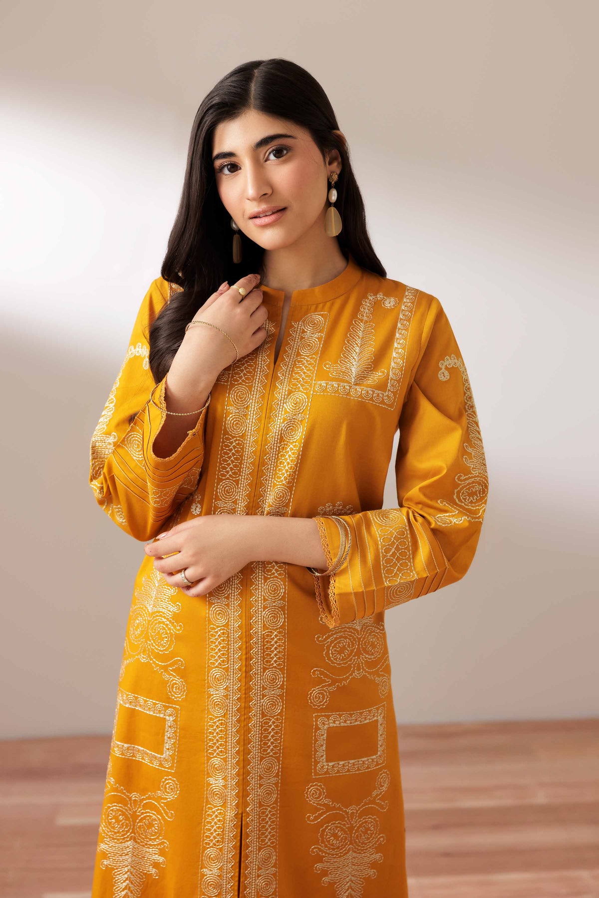 2 Piece - Embroidered Suit - PUS25-74 Yellow Cambric 2PC Embroidered Nishat Australia