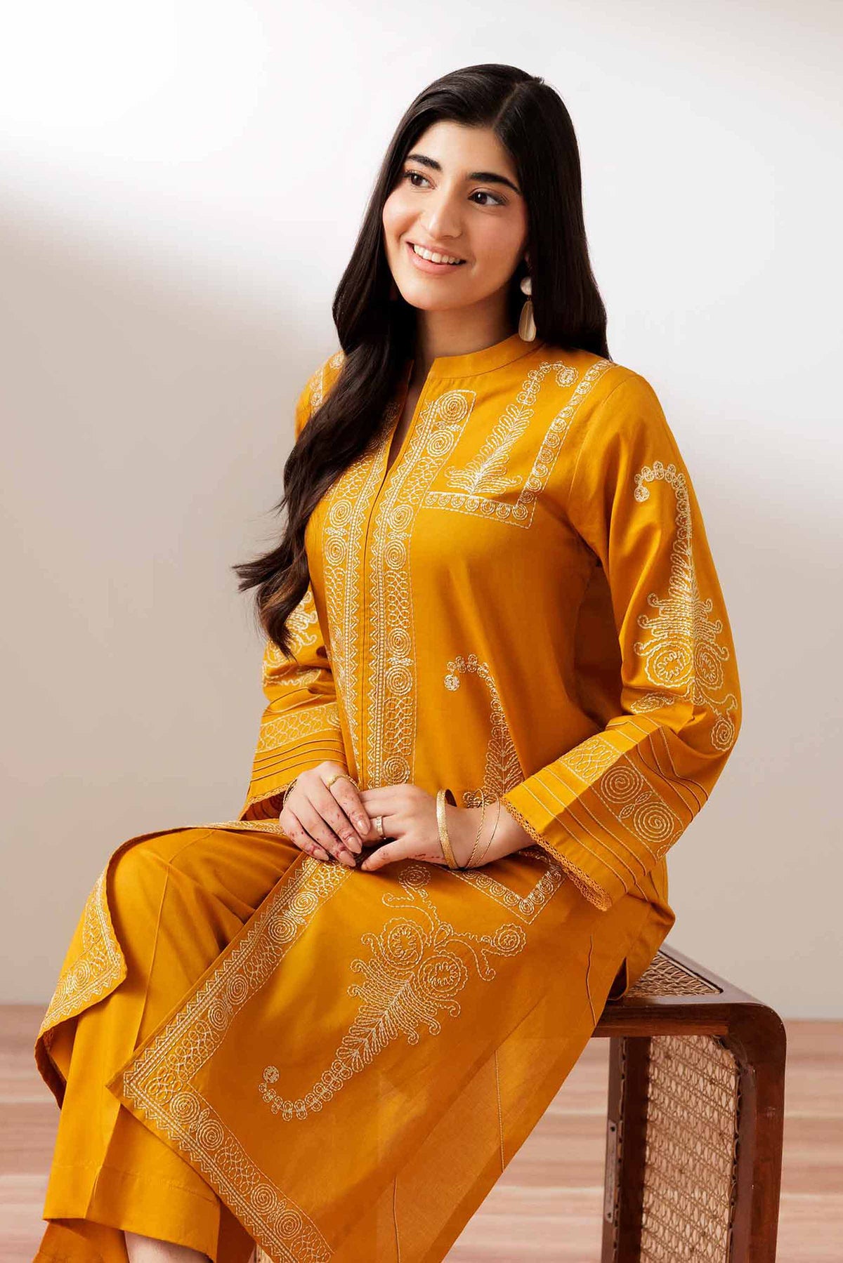 2 Piece - Embroidered Suit - PUS25-74 Yellow Cambric 2PC Embroidered Nishat Australia