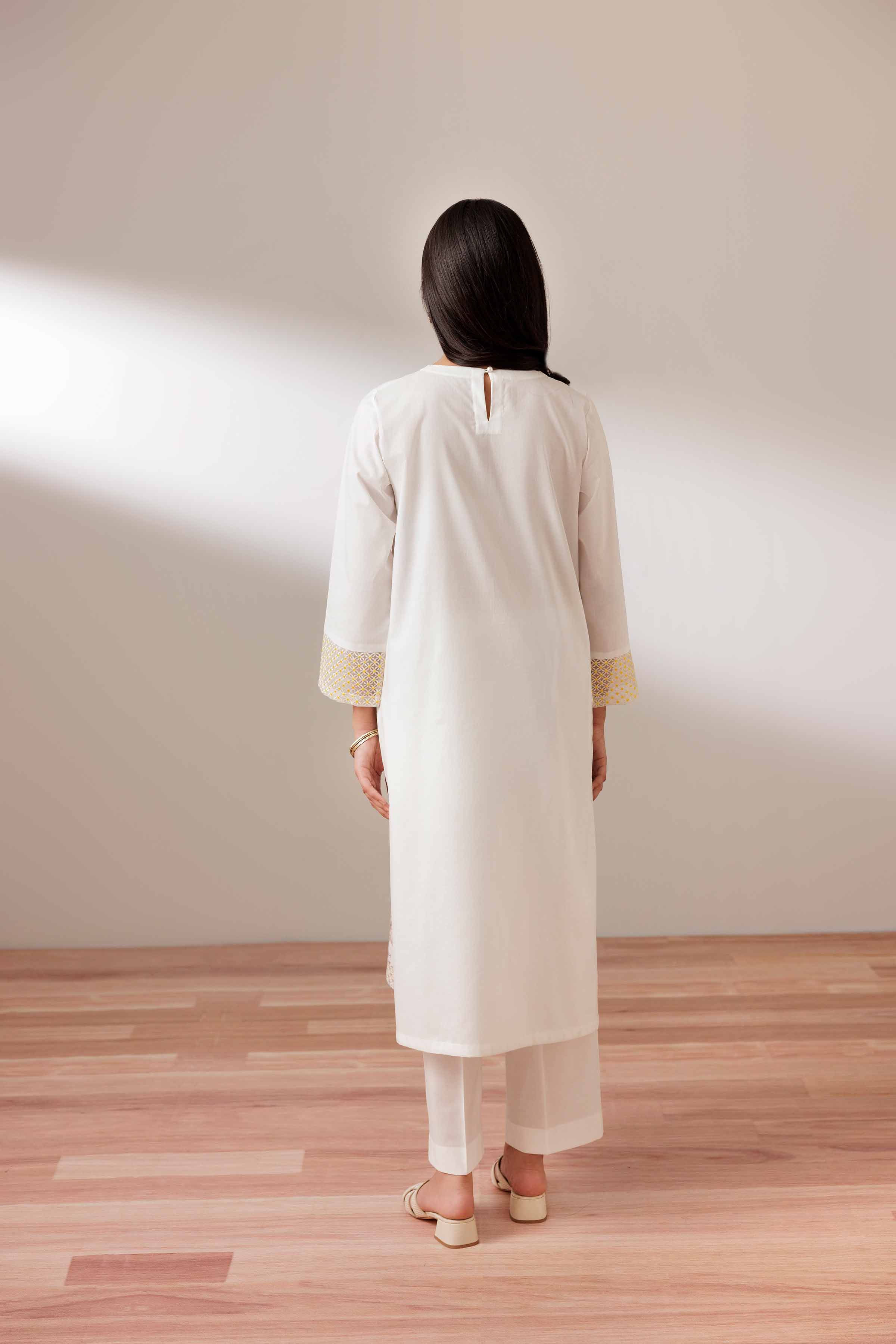 2 Piece - Embroidered Suit - PUS25-75 READY TO WEAR White Cambric 2 Pieces Embroidered