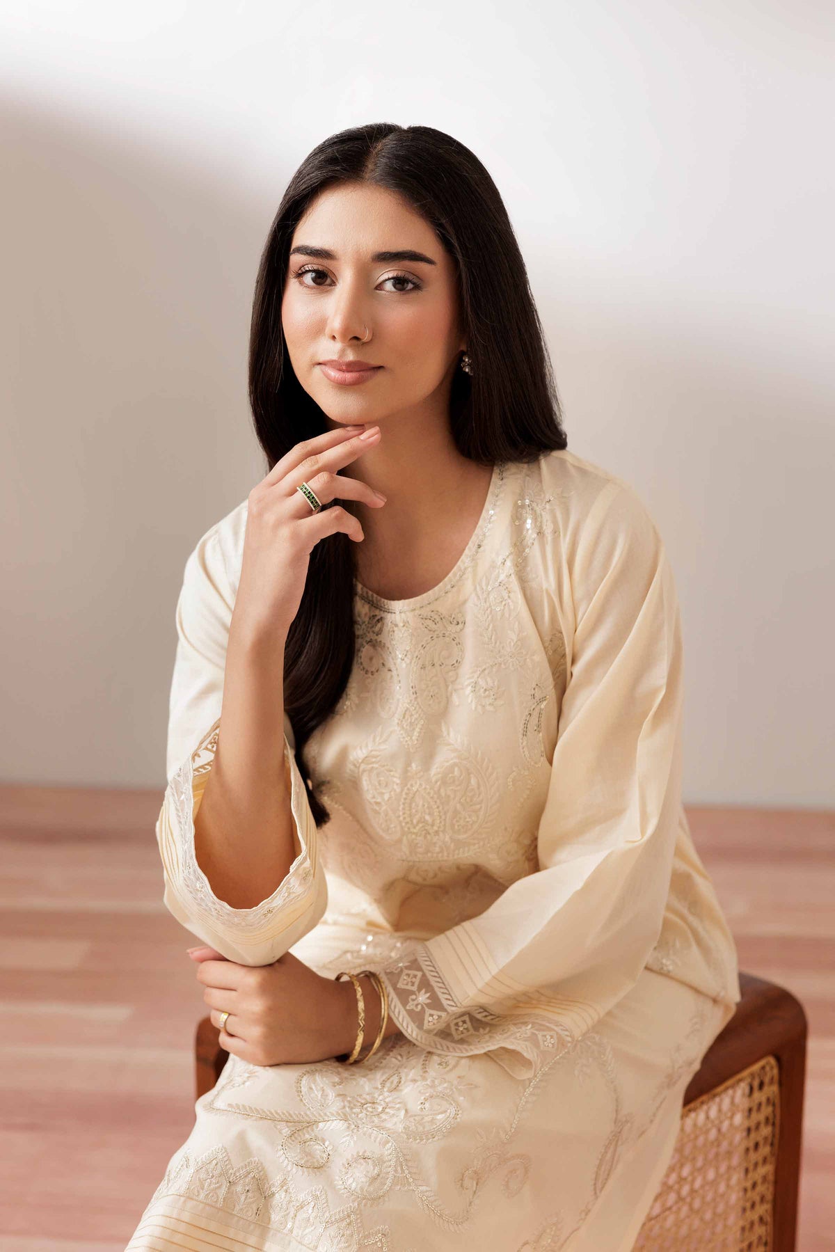 2 Piece - Embroidered Suit - PUS25-76 Beige Cambric 2PC Embroidered Nishat Australia