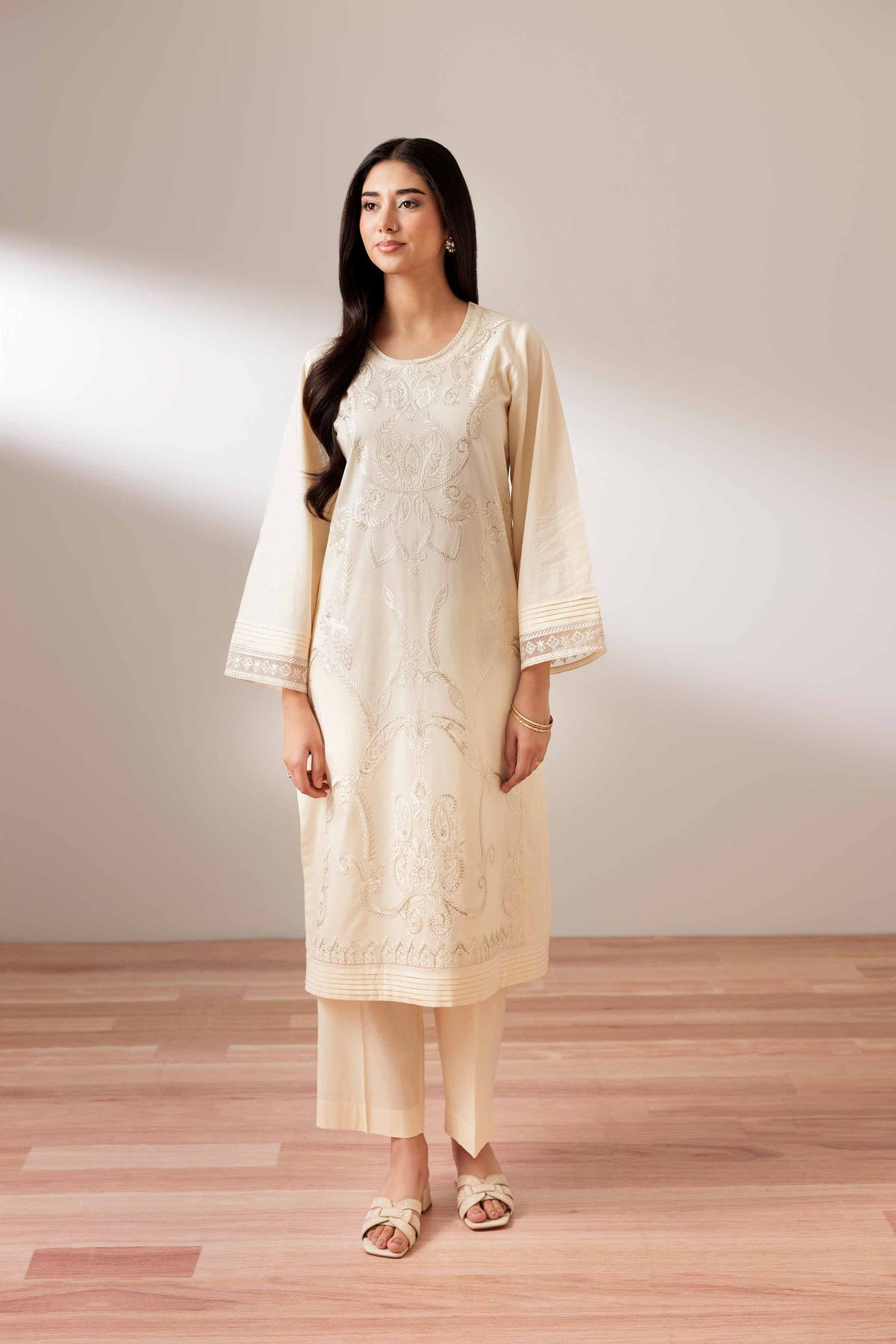 2 Piece - Embroidered Suit - PUS25-76 Beige Cambric 2PC Embroidered Nishat Australia