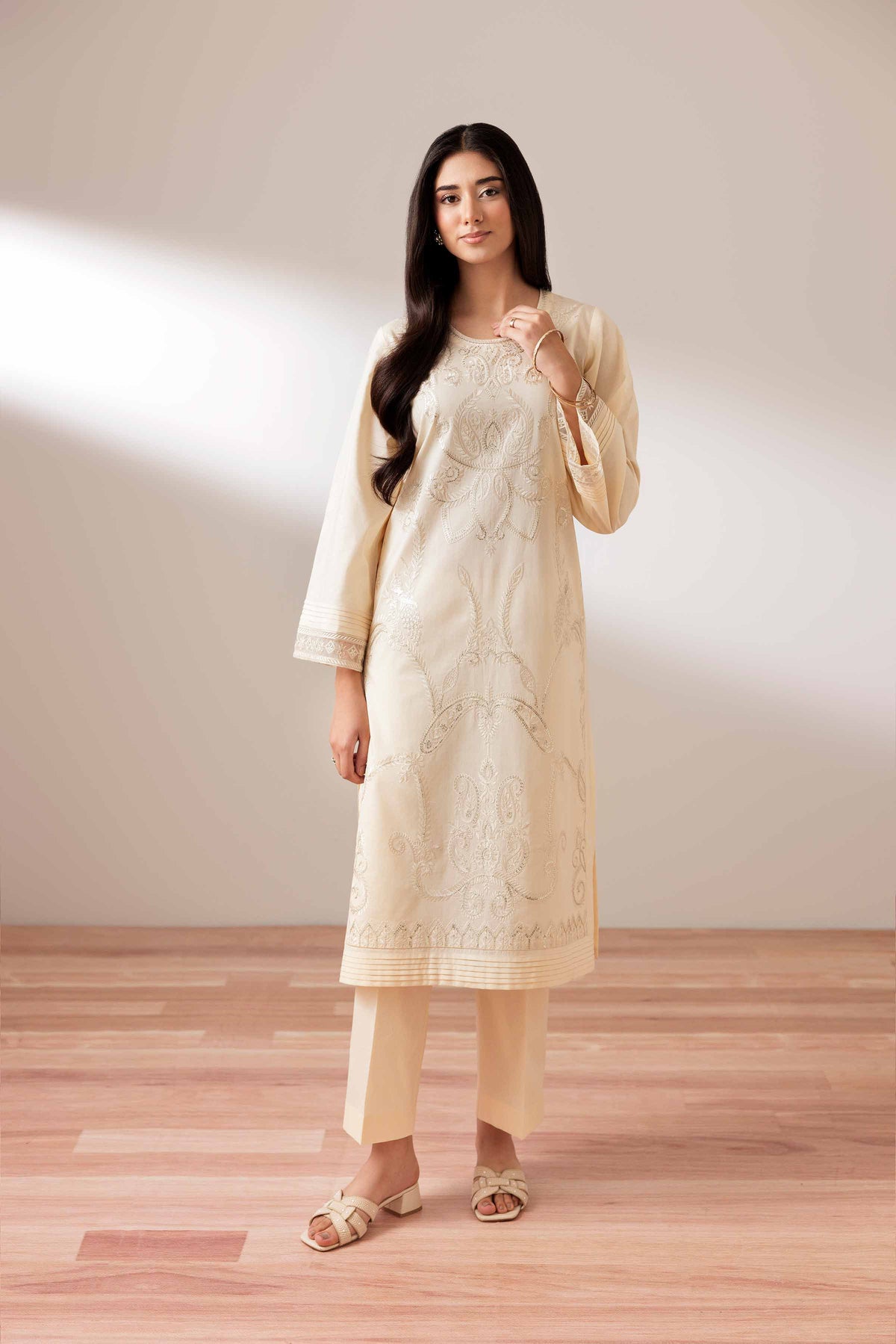 2 Piece - Embroidered Suit - PUS25-76 Beige Cambric 2PC Embroidered Nishat Australia