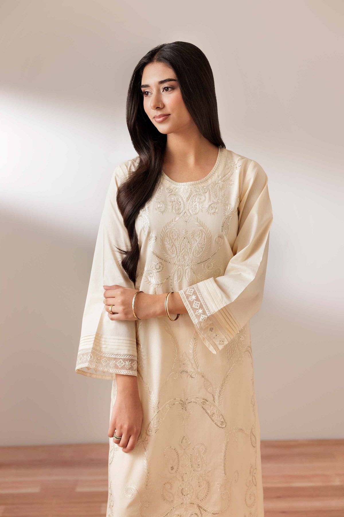 2 Piece - Embroidered Suit - PUS25-76 Beige Cambric 2PC Embroidered Nishat Australia