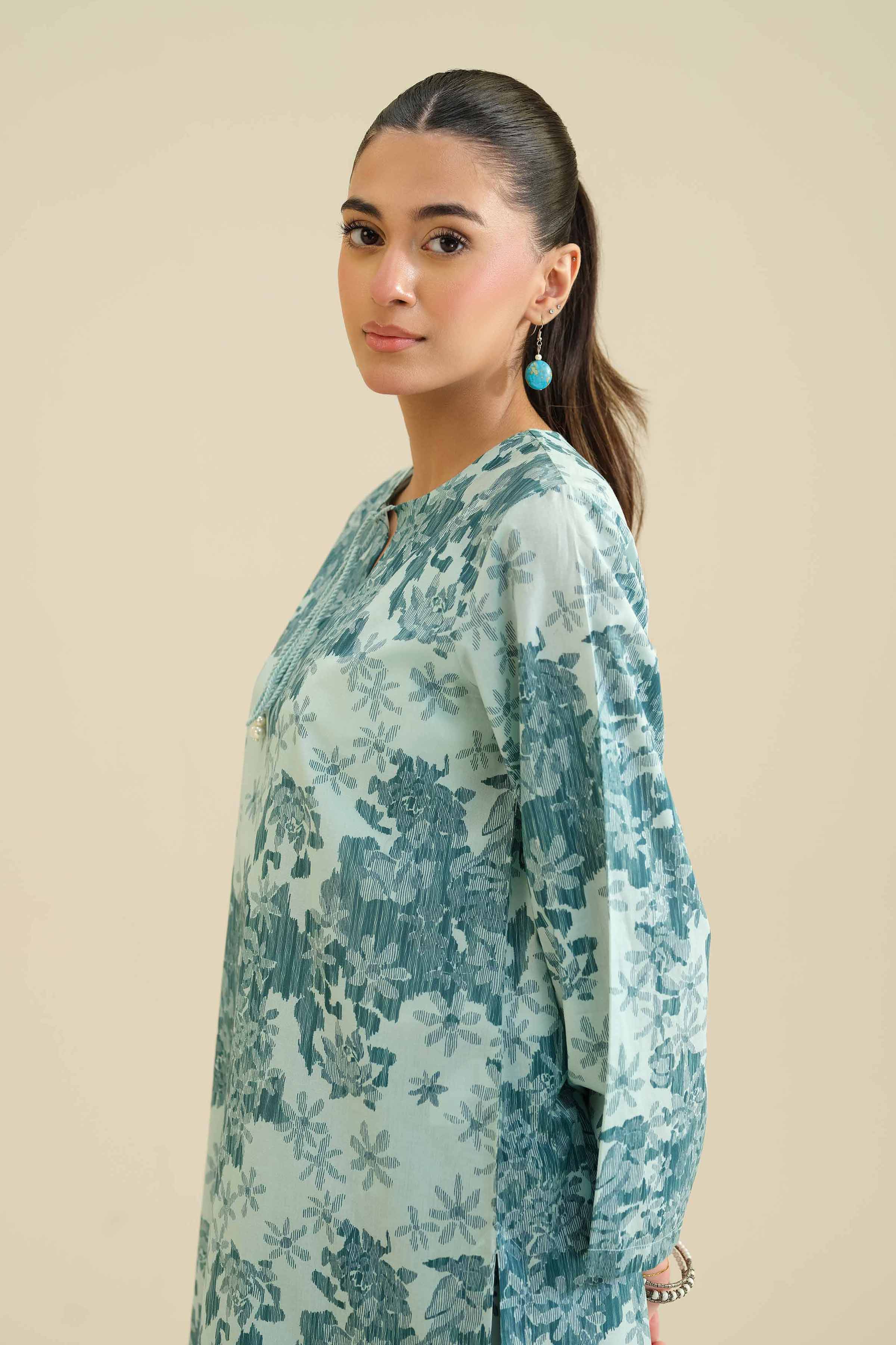 2 Piece - Printed Suit - PW25-07 READY TO WEAR Green Cambric 2PC Printed