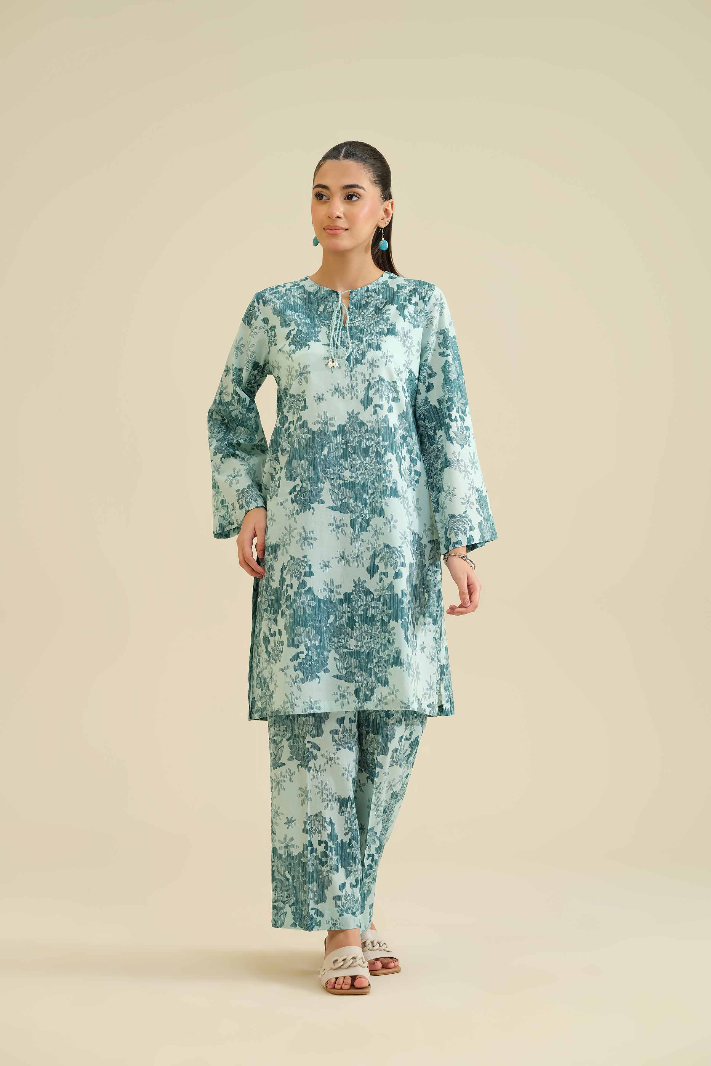 2 Piece - Printed Suit - PW25-07 READY TO WEAR Green Cambric 2PC Printed