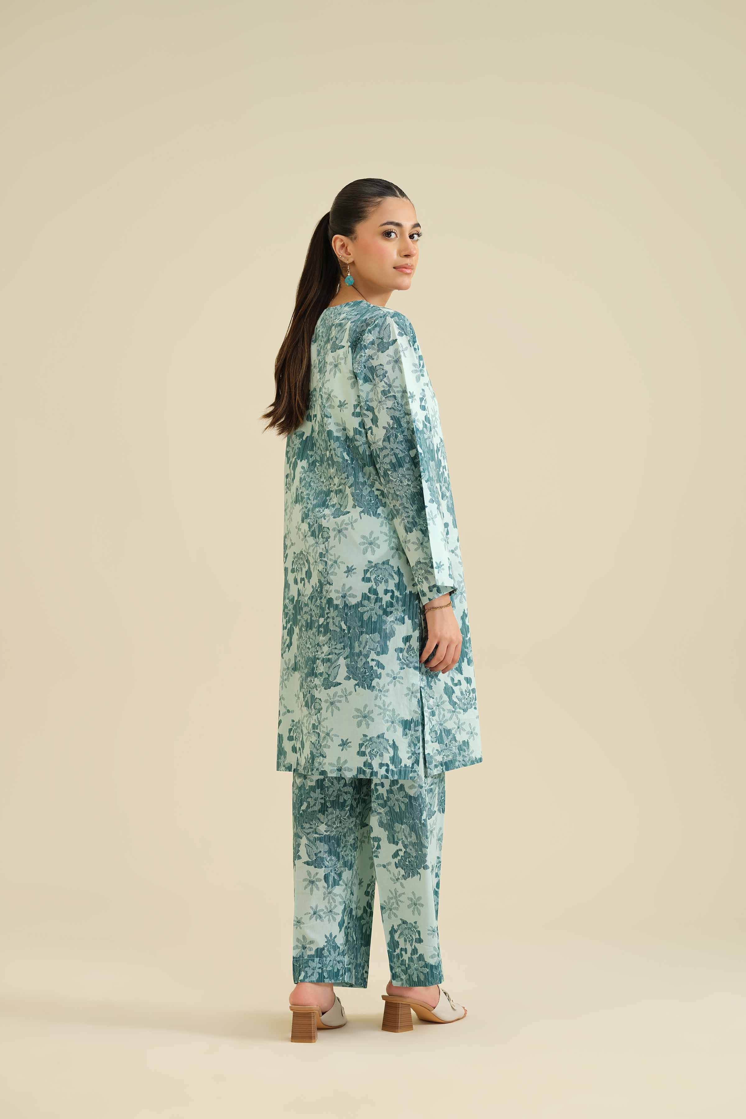 2 Piece - Printed Suit - PW25-07 READY TO WEAR Green Cambric 2PC Printed