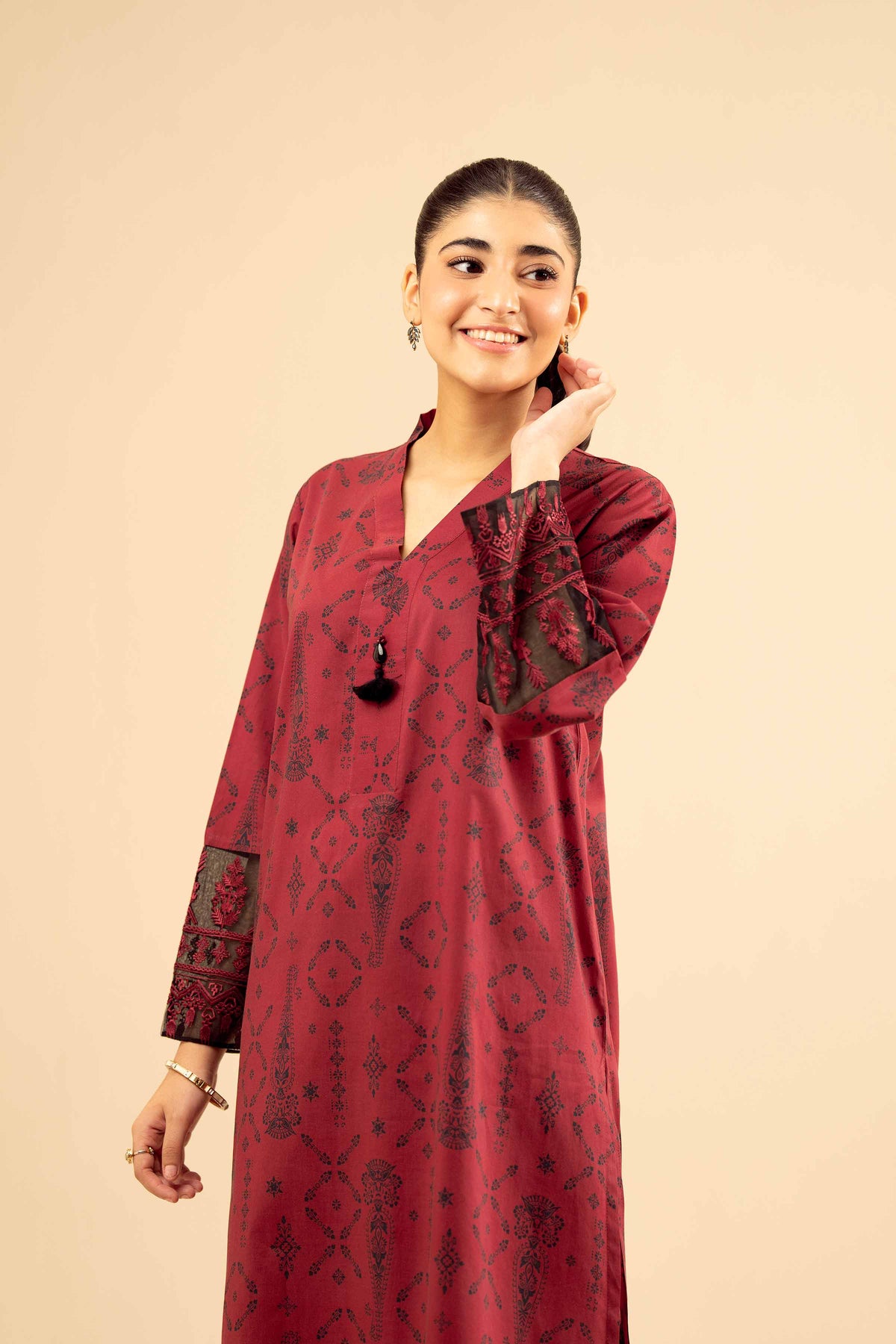 2 Piece - Printed Embroidered Suit - PW25-09 Red Cambric 2PC Embroidered Nishat Australia