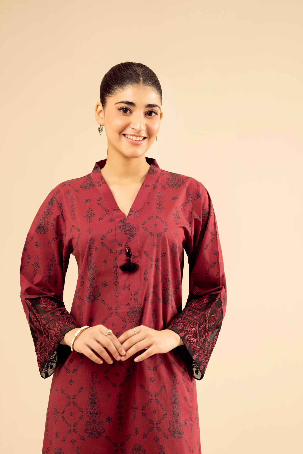 2 Piece - Printed Embroidered Suit - PW25-09 Red Cambric 2PC Embroidered Nishat Australia