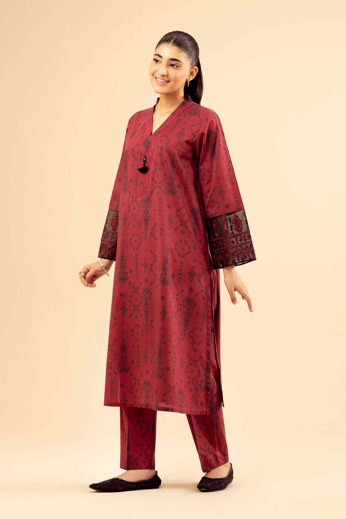 2 Piece - Printed Embroidered Suit - PW25-09 Red Cambric 2PC Embroidered Nishat Australia