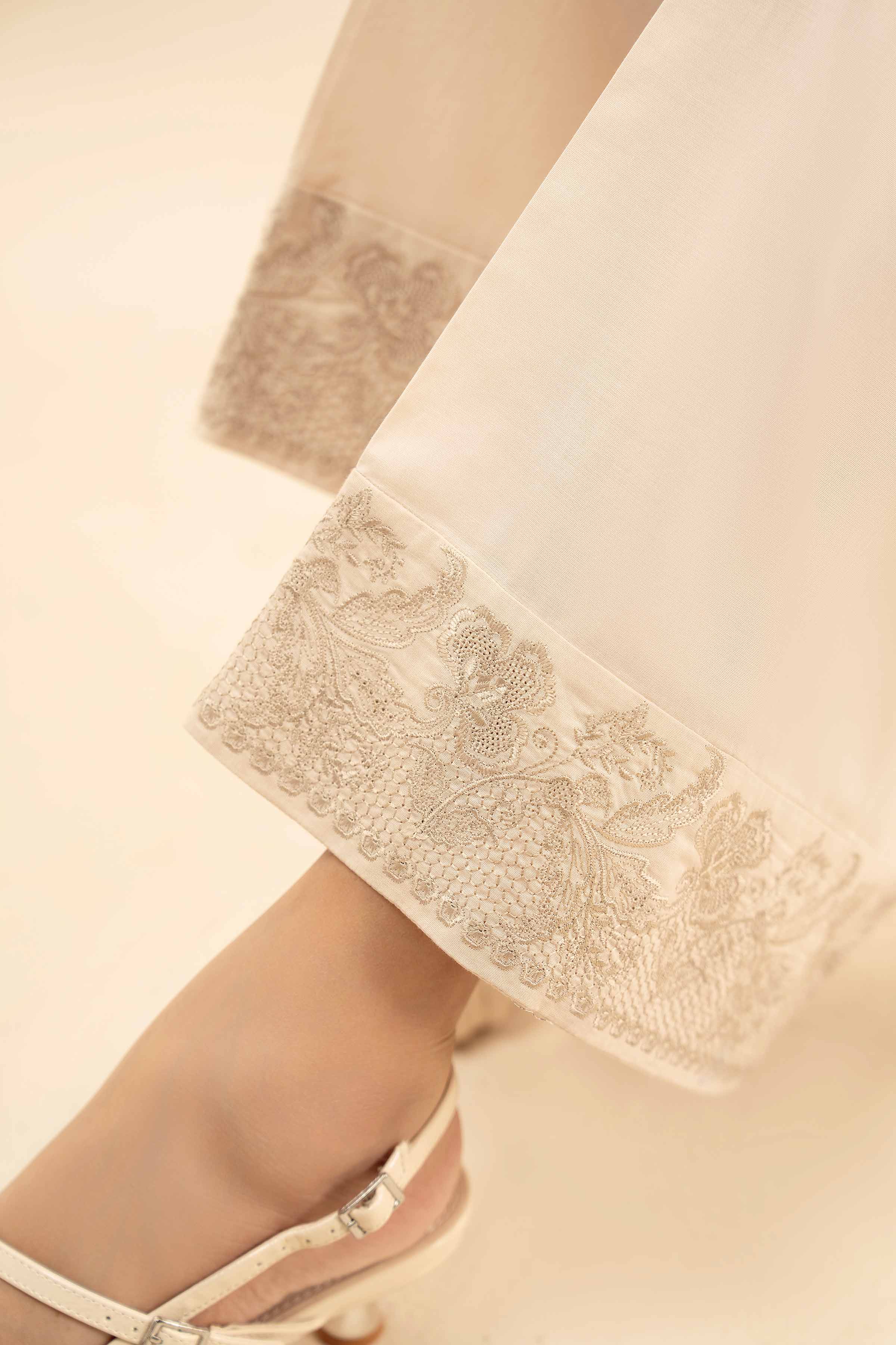 Embroidered Pants - PW25-113 READY TO WEAR White Cambric 1PC Embroidered