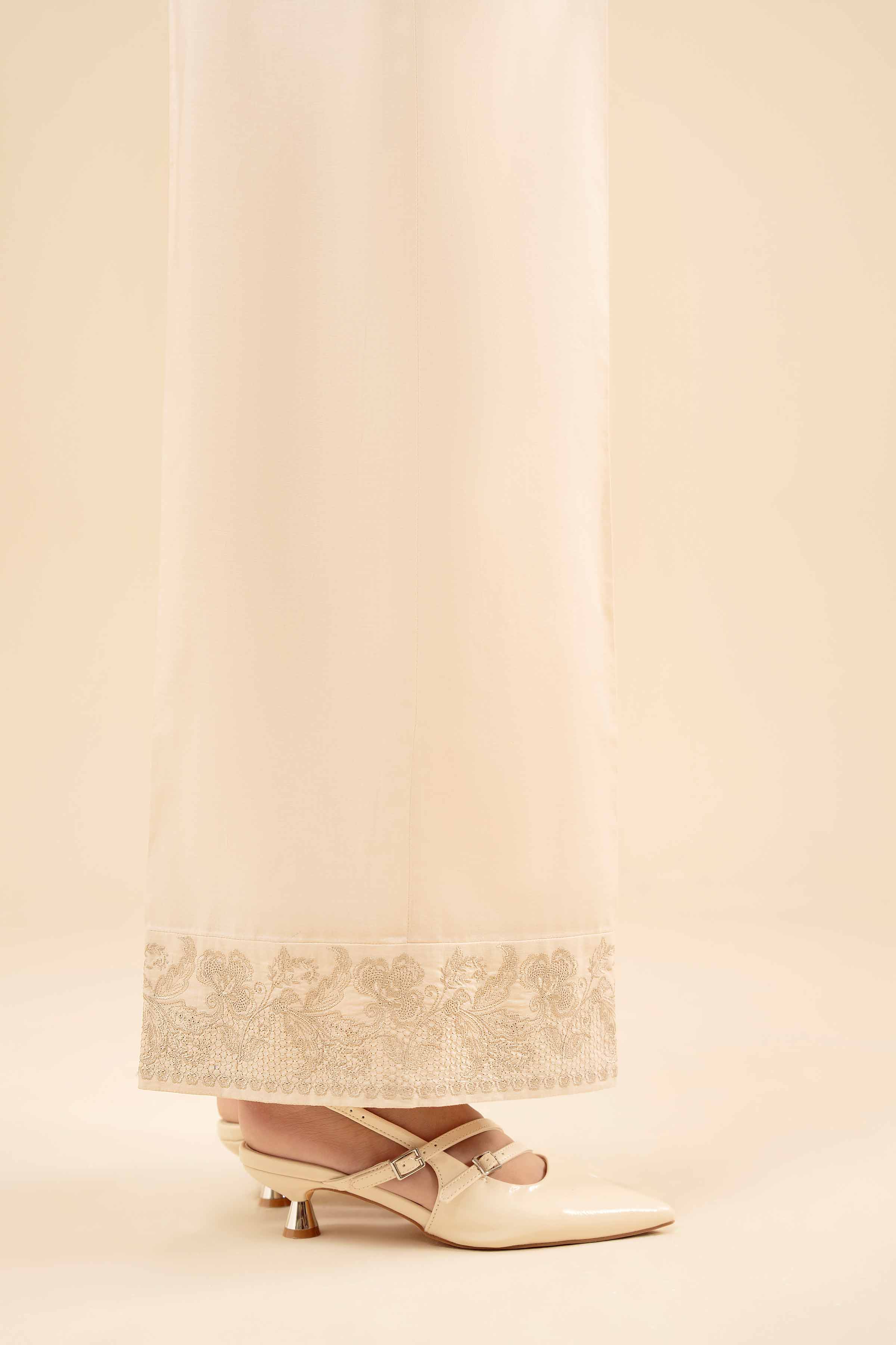 Embroidered Pants - PW25-113 READY TO WEAR White Cambric 1PC Embroidered