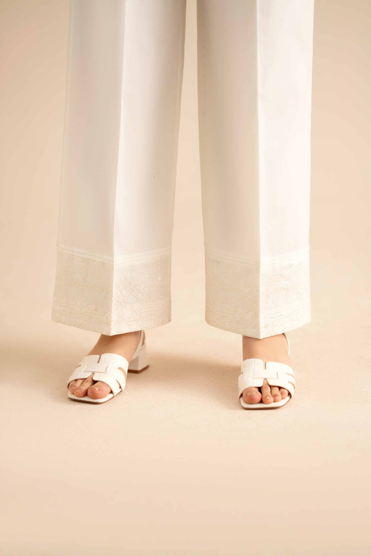 Embroidered Trousers - PW25-116 White Karandi 1PC Embroidered Nishat Australia