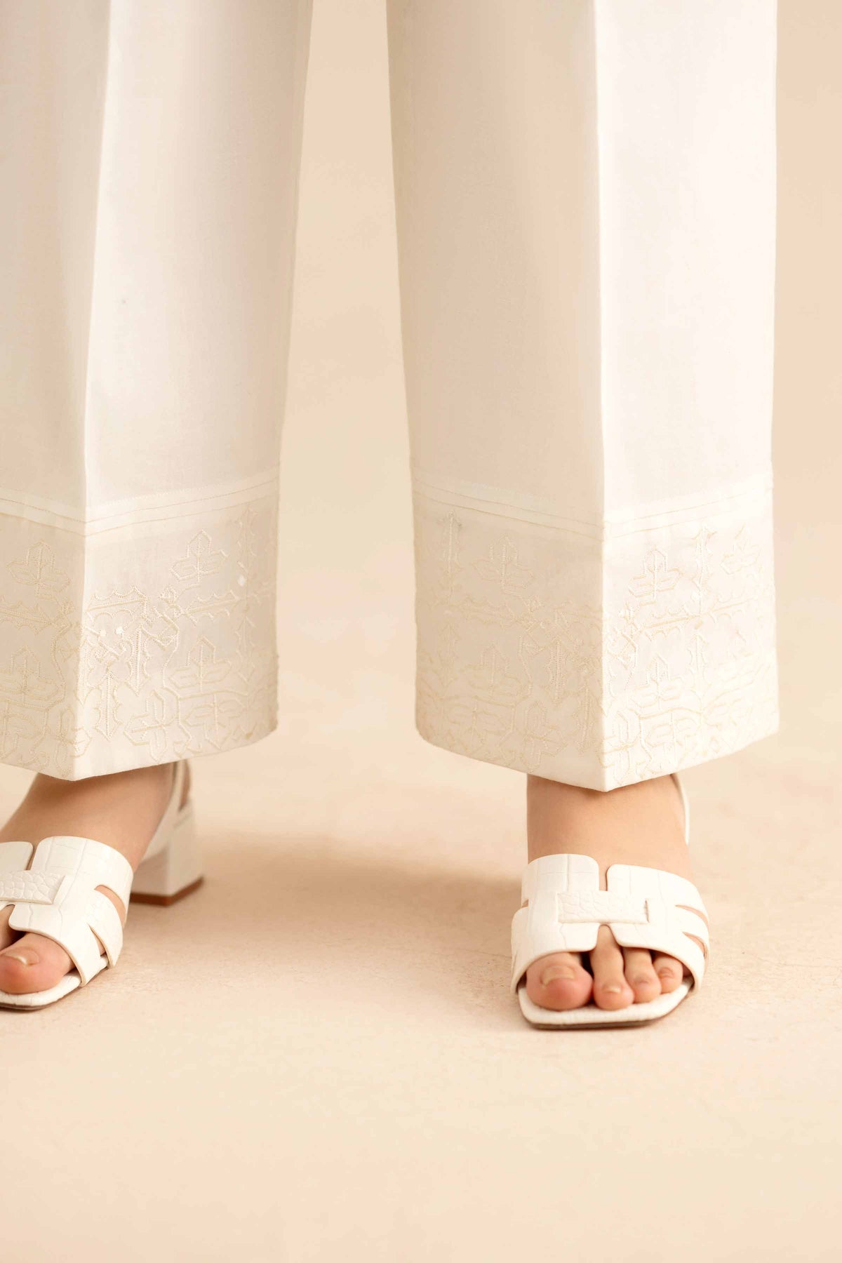 Embroidered Trousers - PW25-116 White Karandi 1PC Embroidered Nishat Australia