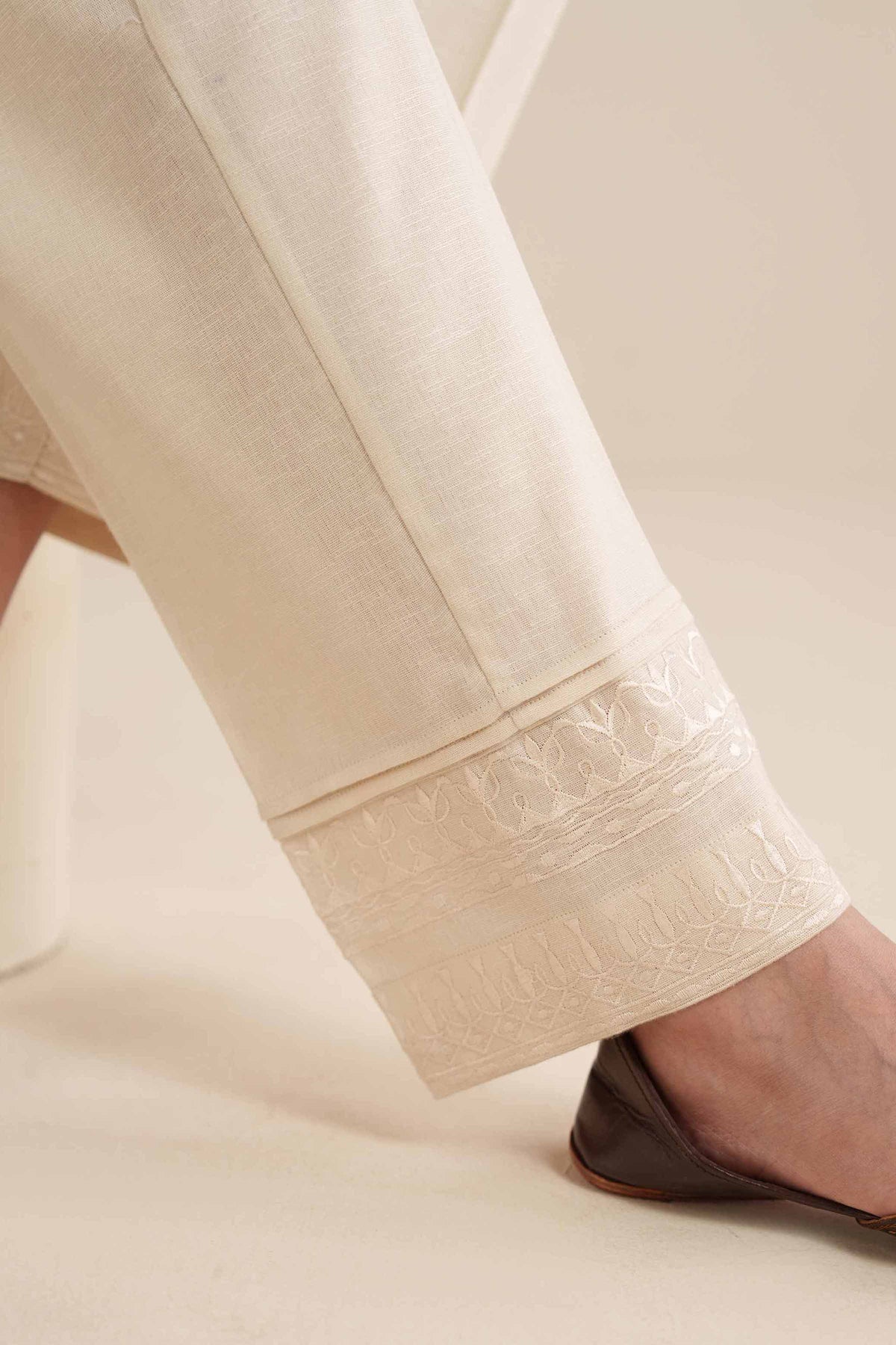 Embroidered Trousers - PW25-125 White Karandi 1PC Embroidered Nishat Australia