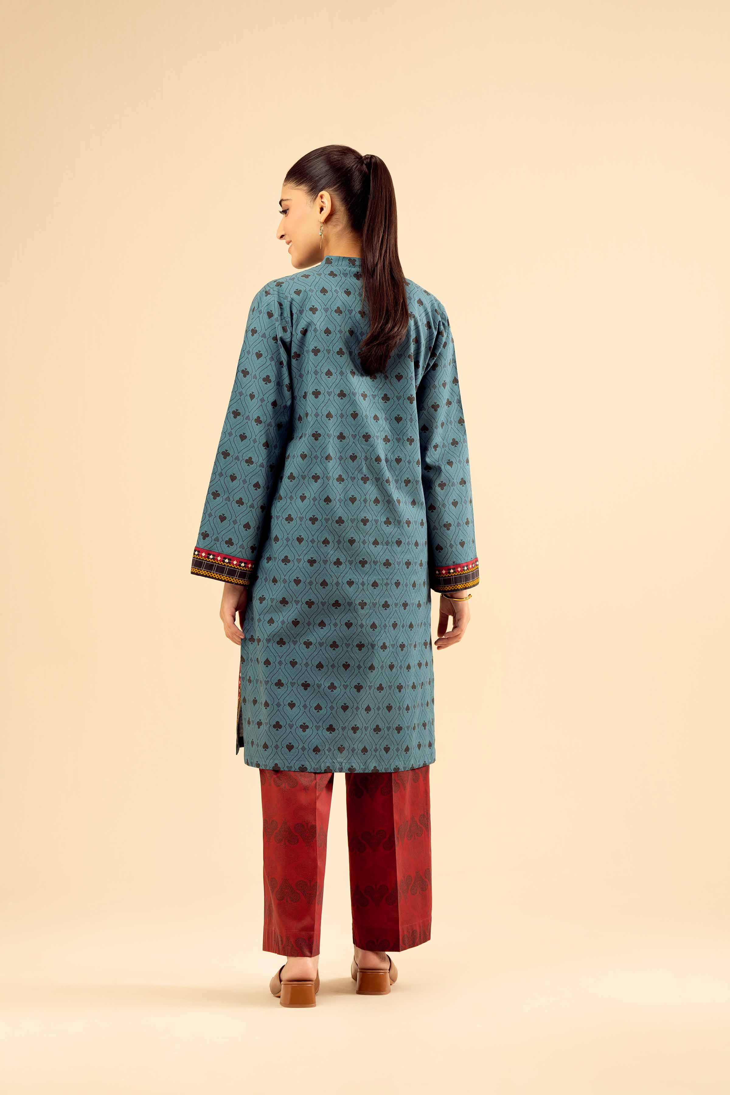 2 Piece - Printed Embroidered Suit - PW25-13 READY TO WEAR Green Cambric 2PC Embroidered