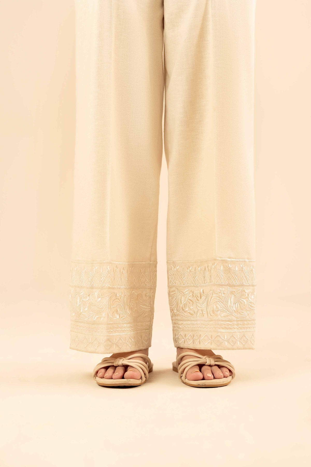 Embroidered Trousers - PW25-133 White Karandi 1PC Embroidered Nishat Australia