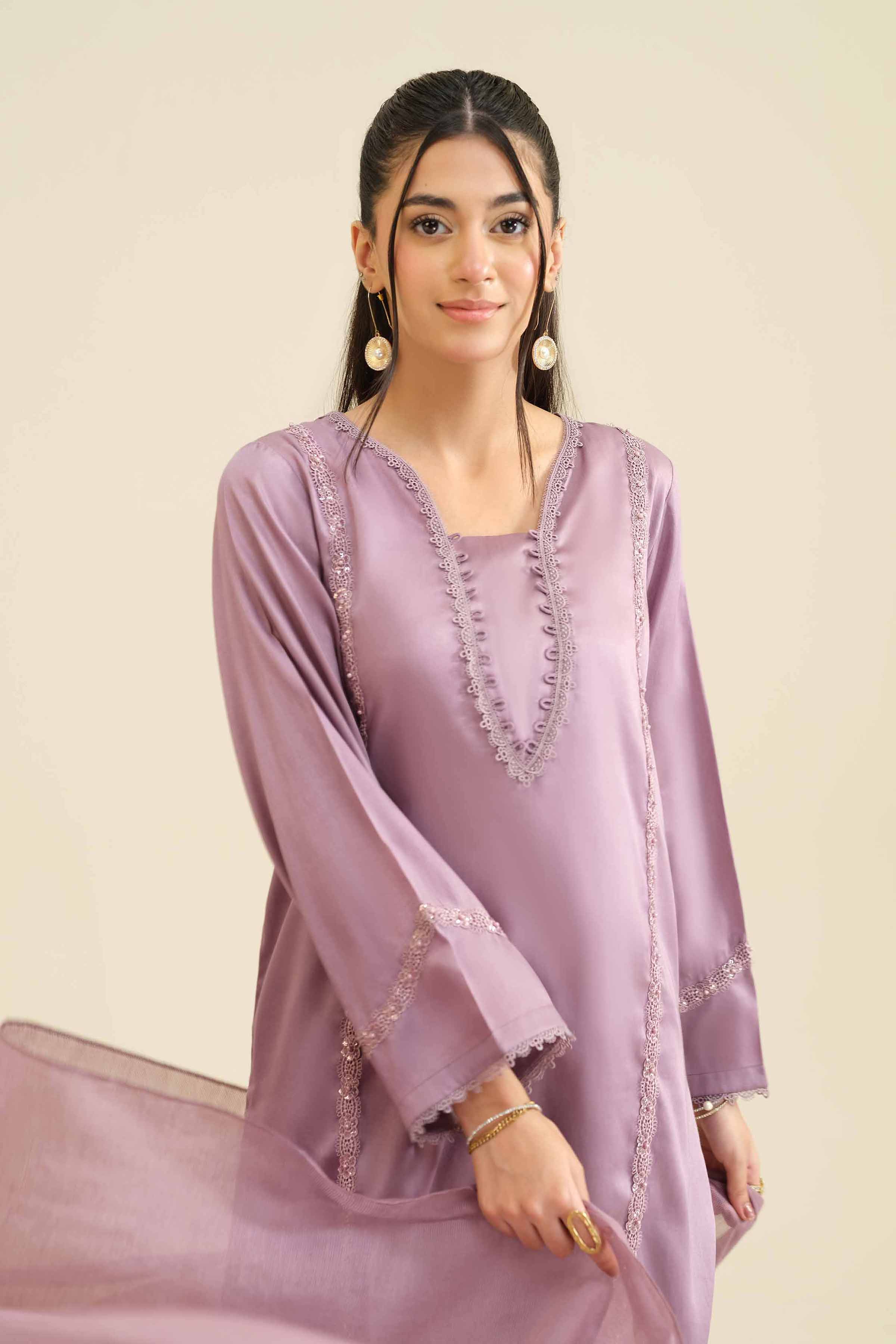 3 Piece - Basic Suit - PW25-14 READY TO WEAR Purple Sateen 3PC Solids