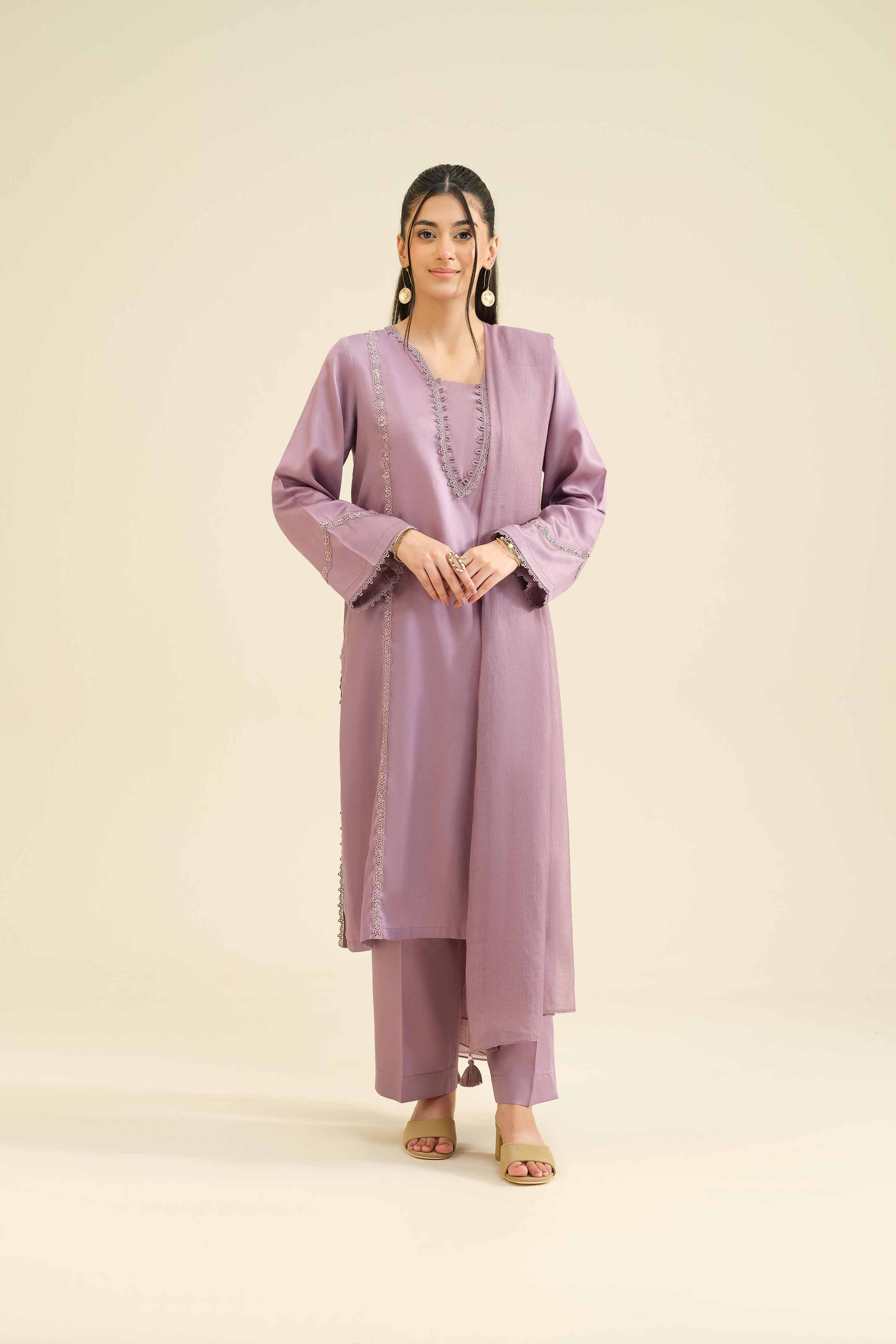 3 Piece - Basic Suit - PW25-14 READY TO WEAR Purple Sateen 3PC Solids