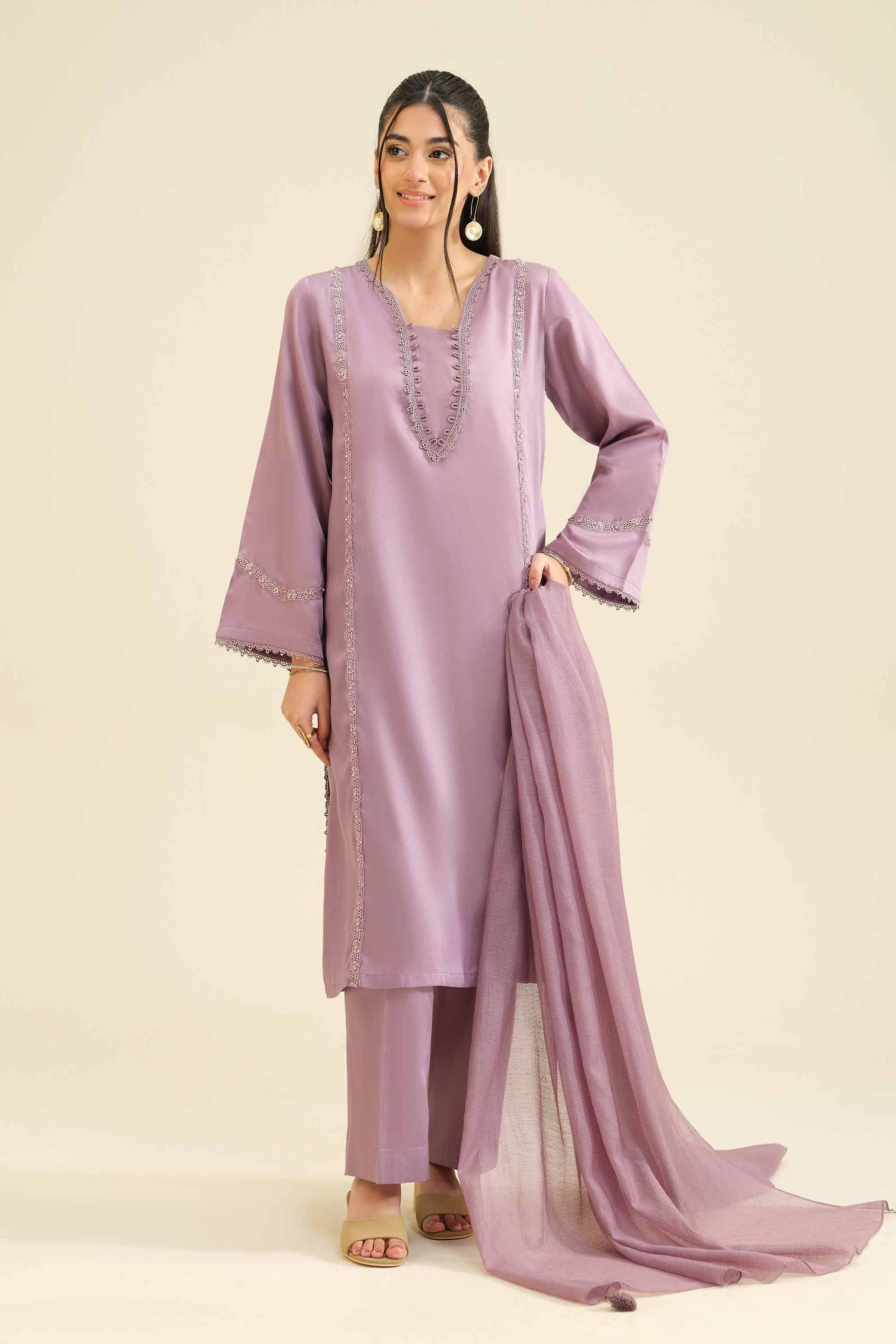 3 Piece - Basic Suit - PW25-14 READY TO WEAR Purple Sateen 3PC Solids