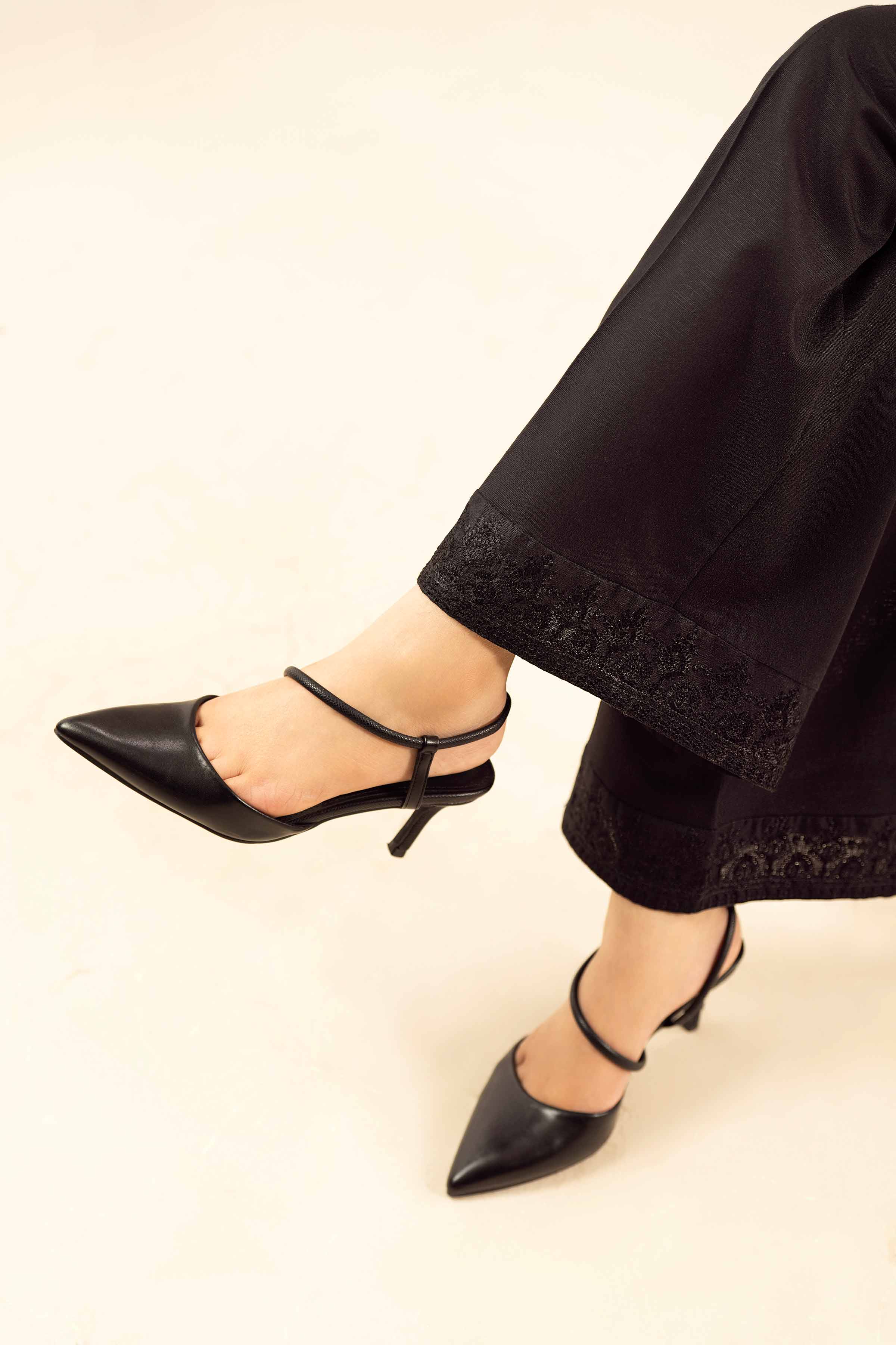 Embroidered Pants - PW25-140 READY TO WEAR Black Karandi 1PC Embroidered