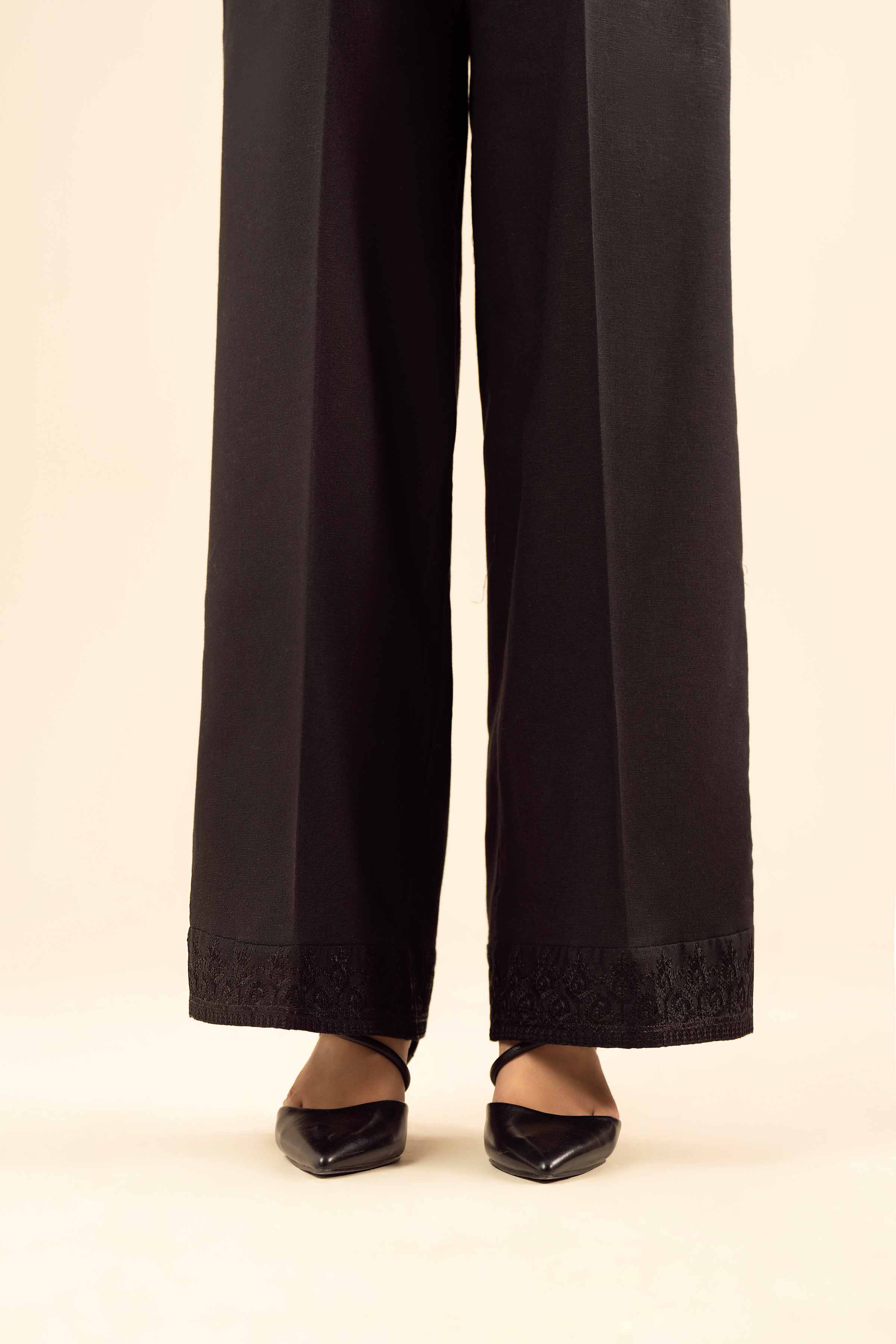 Embroidered Pants - PW25-140 READY TO WEAR Black Karandi 1PC Embroidered