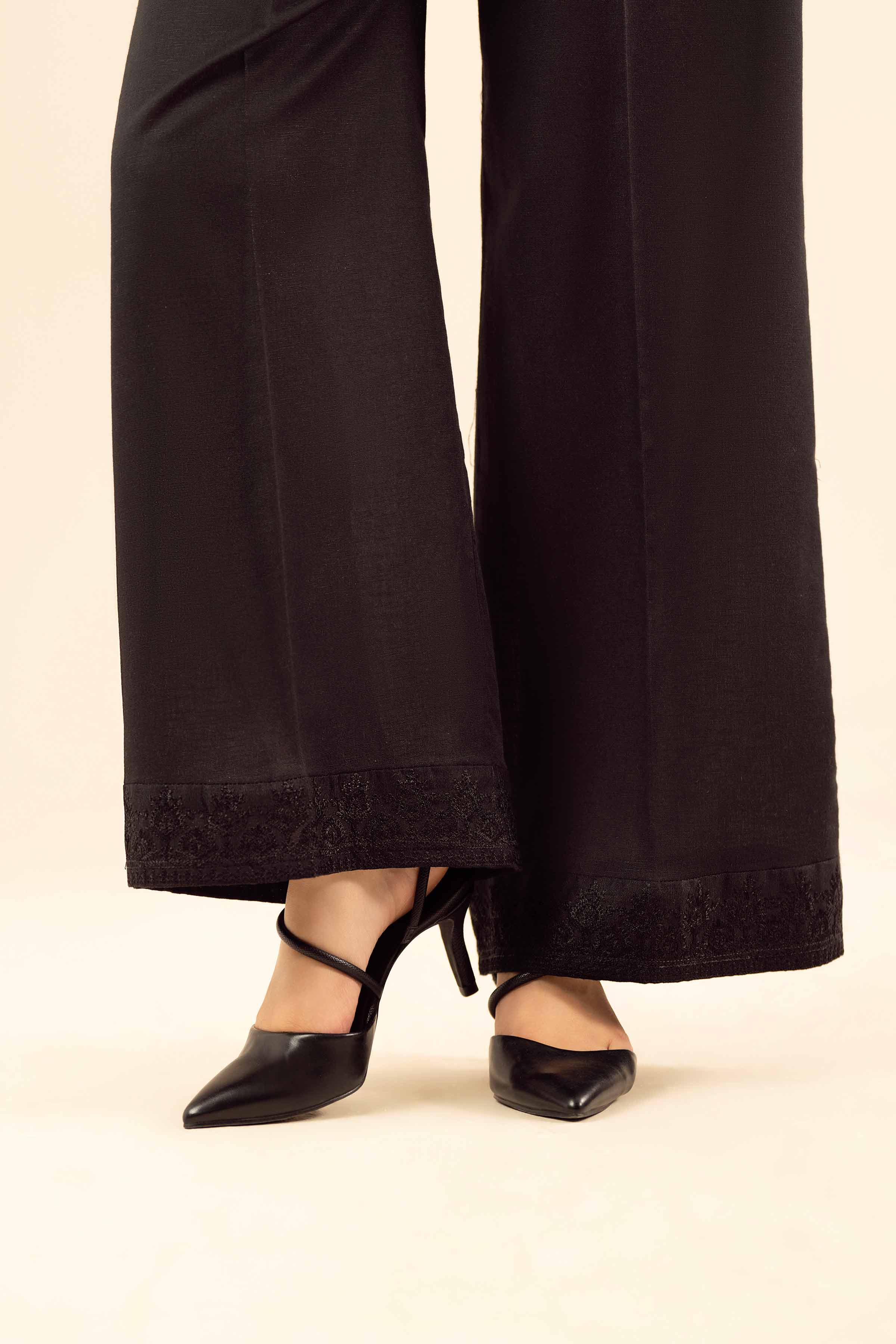 Embroidered Pants - PW25-140 READY TO WEAR Black Karandi 1PC Embroidered