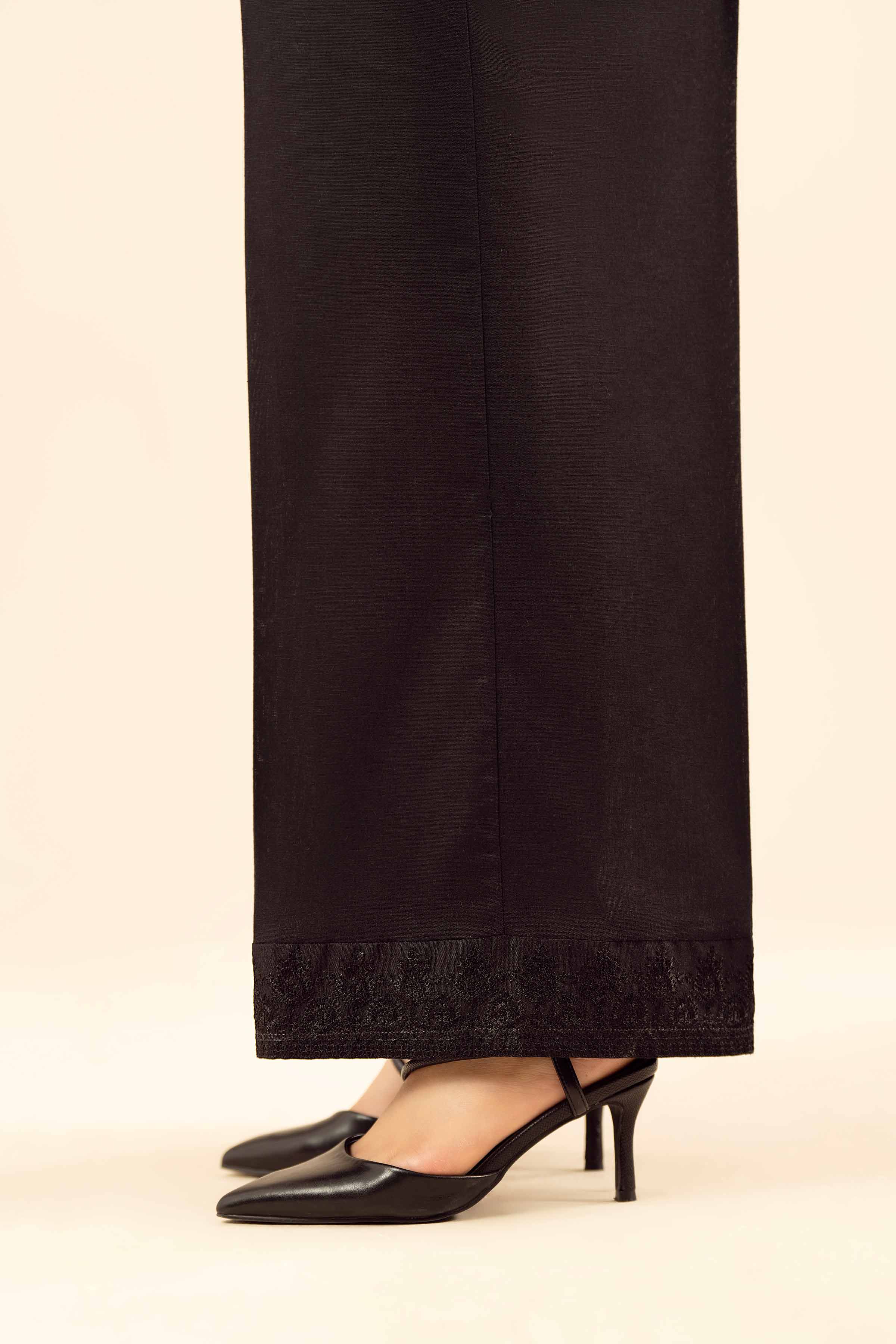 Embroidered Pants - PW25-140 READY TO WEAR Black Karandi 1PC Embroidered