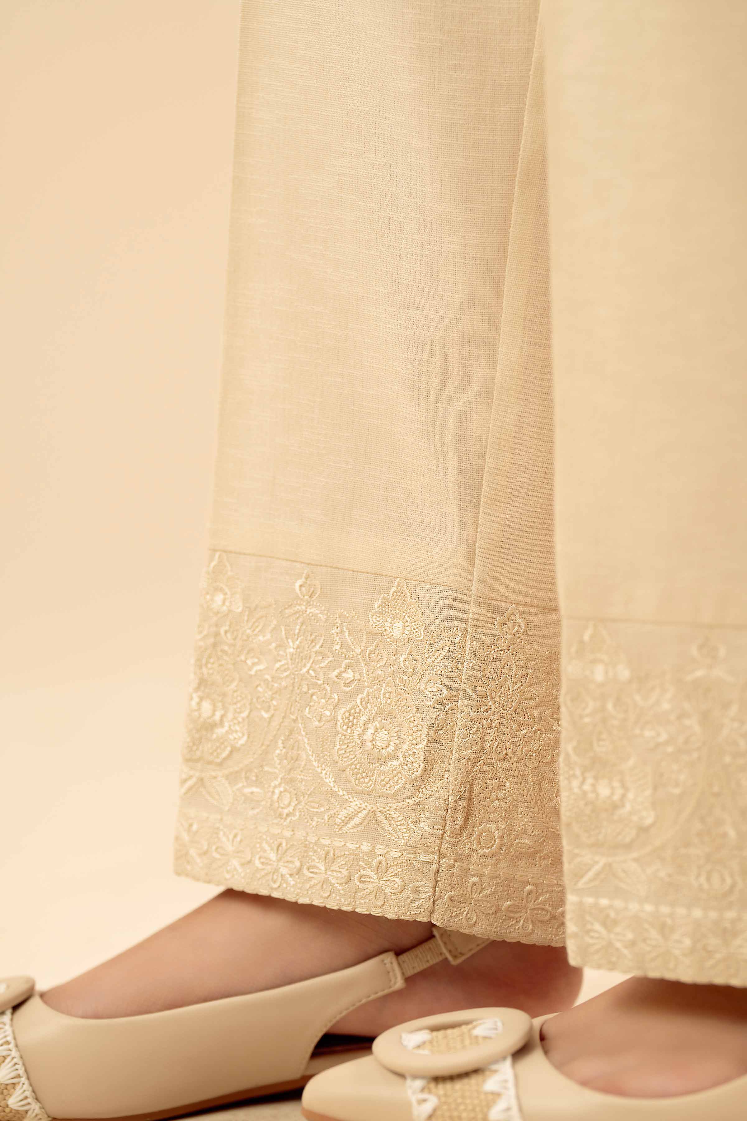 Embroidered Trousers - PW25-143 READY TO WEAR White Karandi 1PC Embroidered