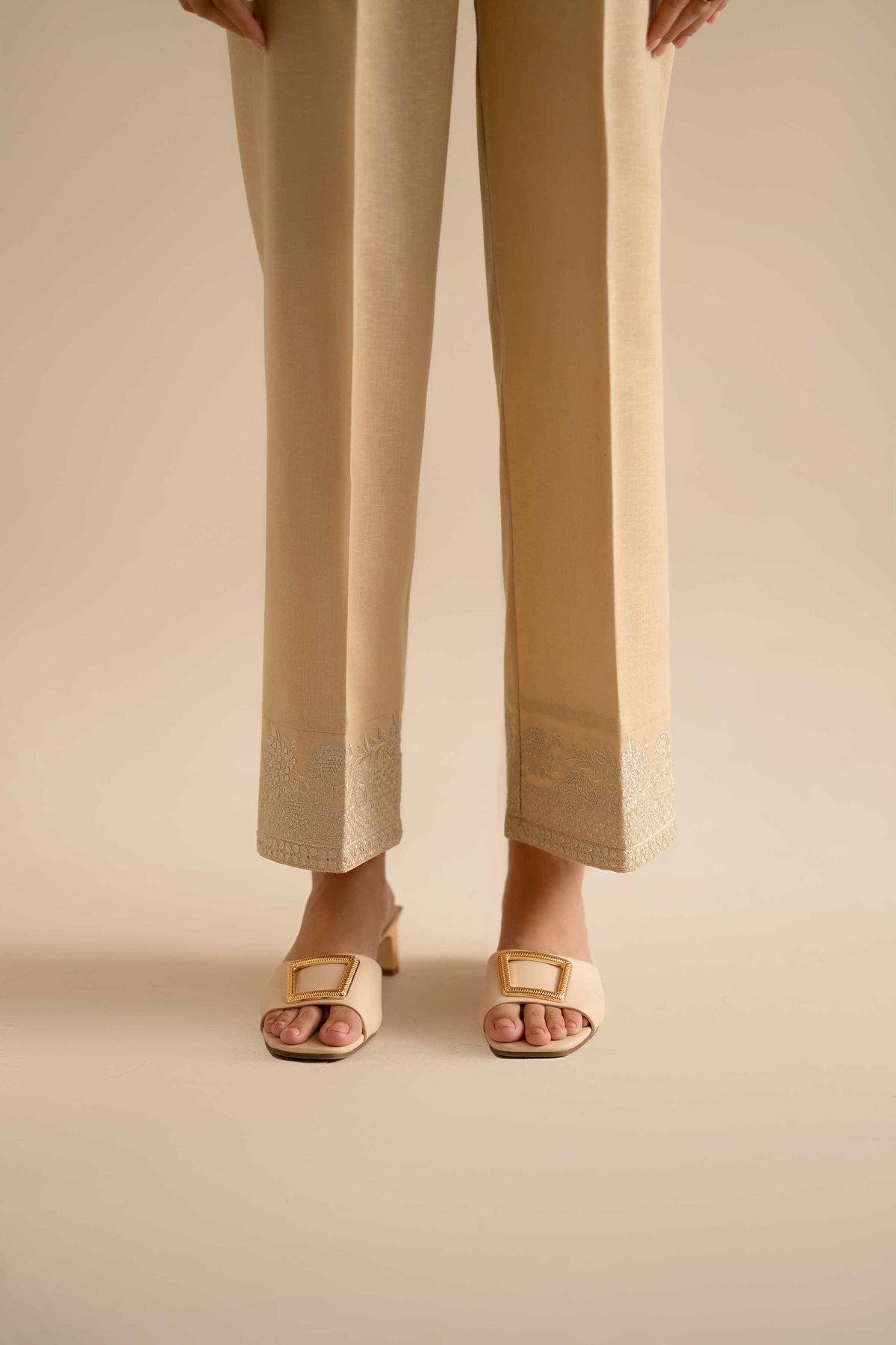 Embroidered Trousers - PW25-145 Beige Karandi 1PC Embroidered Nishat Australia