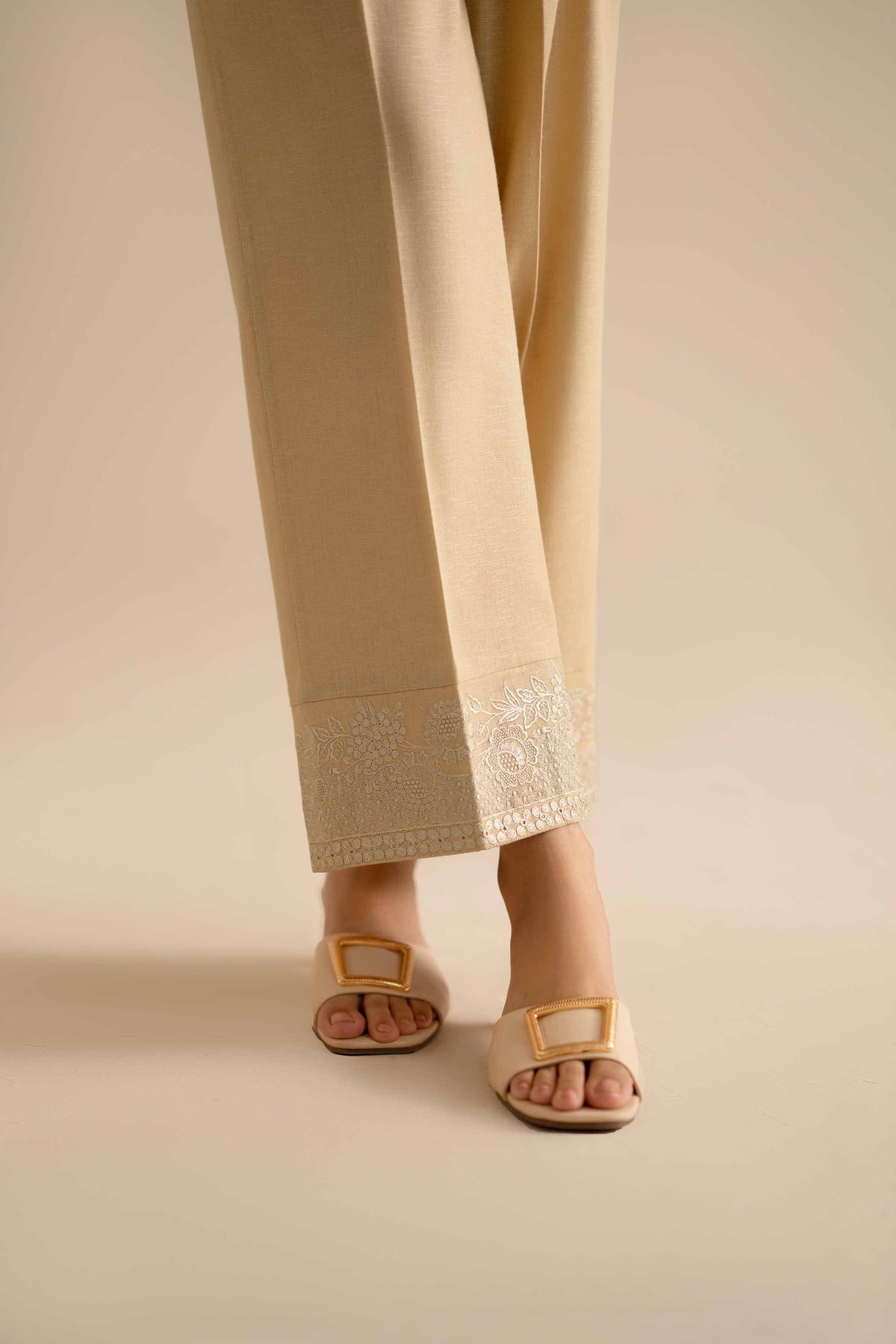 Embroidered Trousers - PW25-145 Beige Karandi 1PC Embroidered Nishat Australia