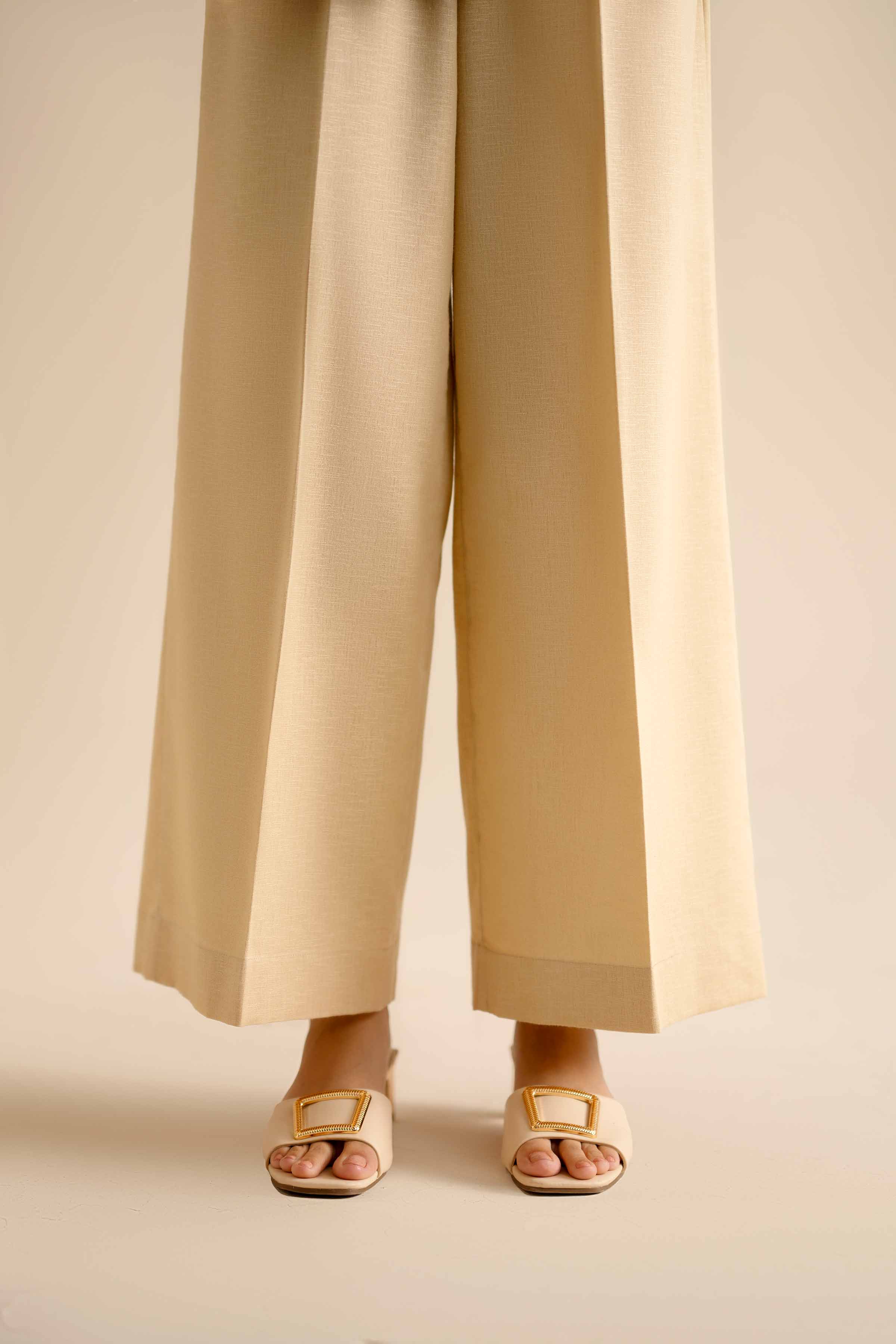 Basic Trousers - PW25-148 READY TO WEAR Beige Karandi 1PC Solids