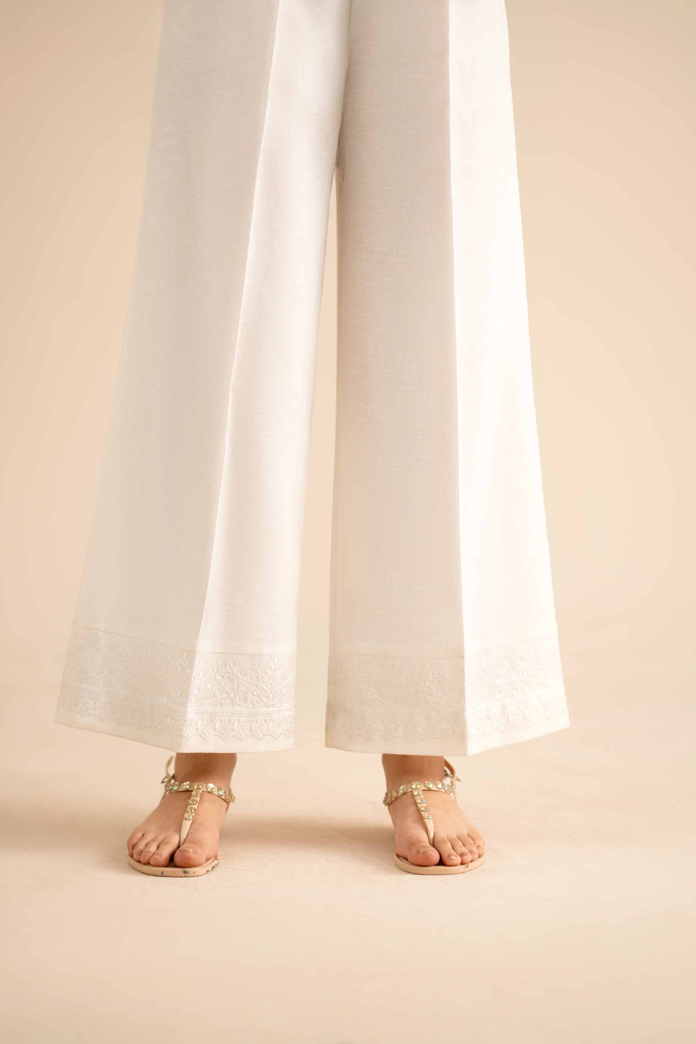 Embroidered Trousers - PW25-149 READY TO WEAR White Karandi 1PC Embroidered