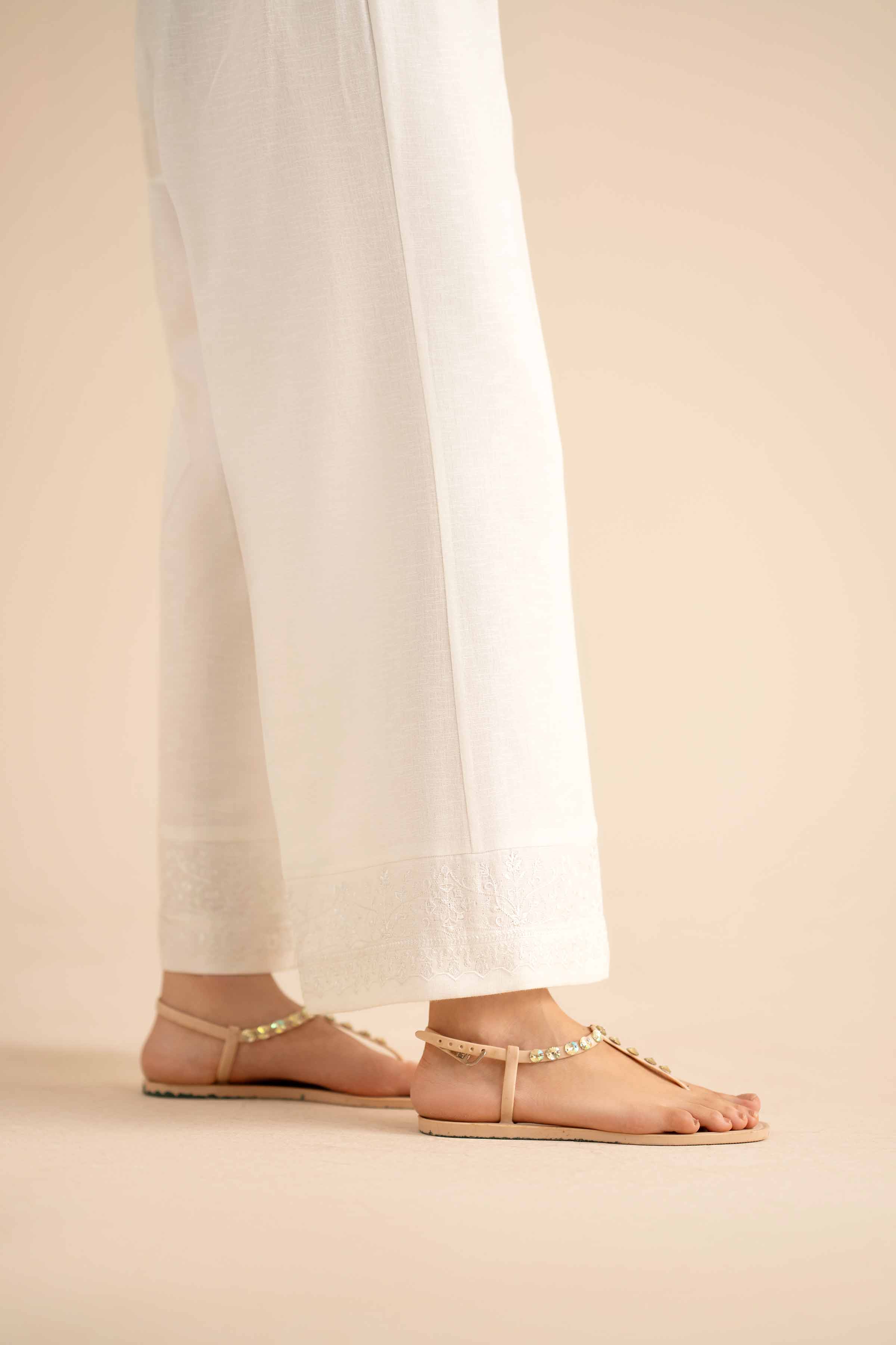 Embroidered Trousers - PW25-149 READY TO WEAR White Karandi 1PC Embroidered