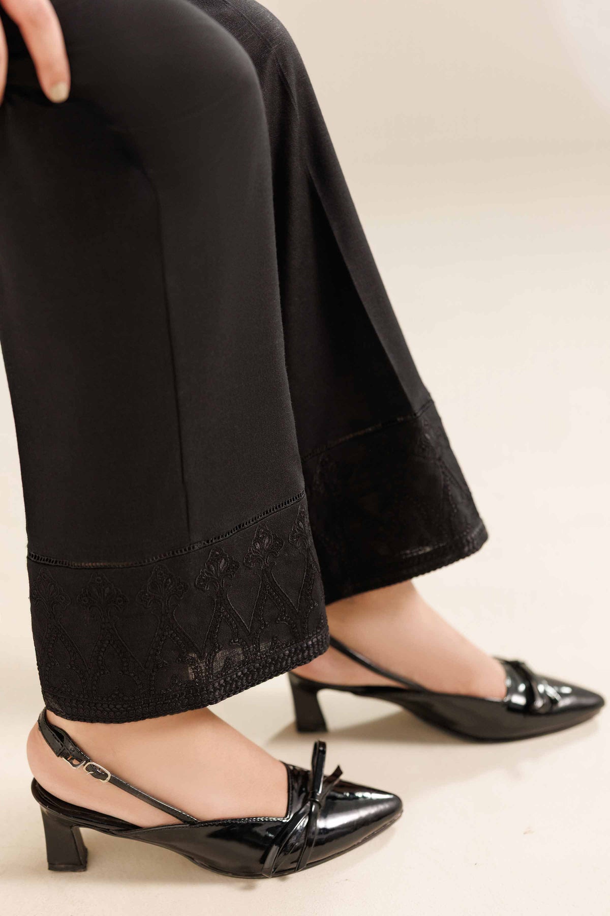 Embroidered Trousers - PW25-152 Black Karandi 1PC Embroidered Nishat Australia
