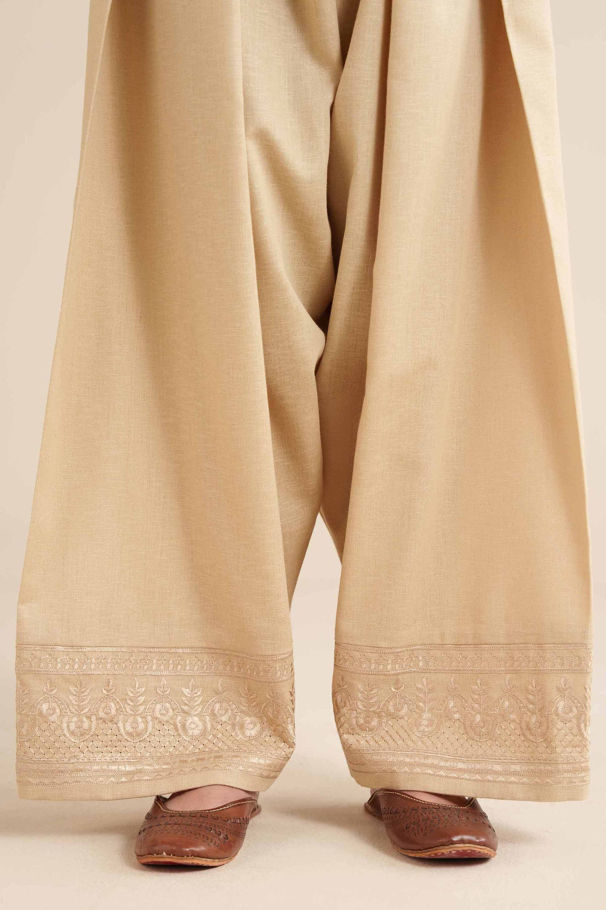 Embroidered Shalwar - PW25-159 Beige Karandi 1PC Embroidered Nishat Australia